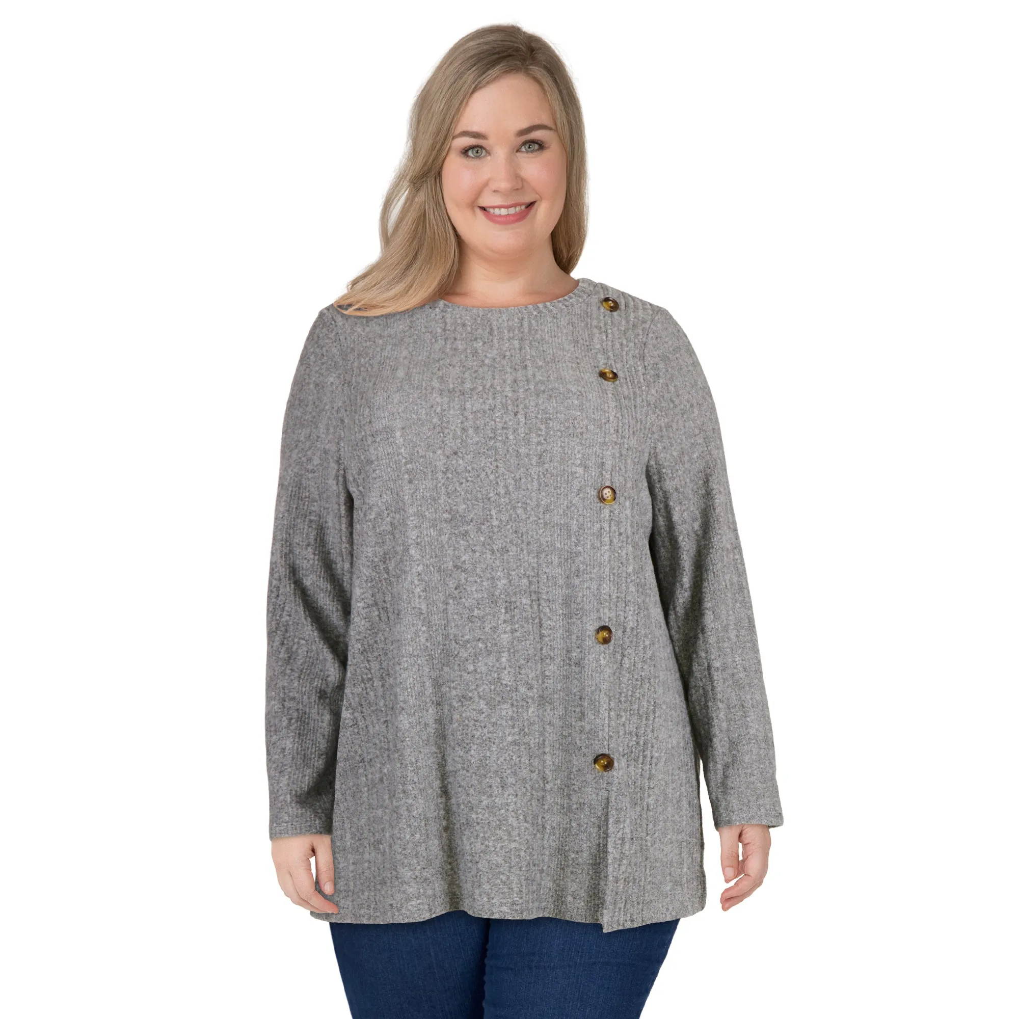 lily morgan Women's Plus Ribbed Top with Side Buttons sold by Giant Tiger