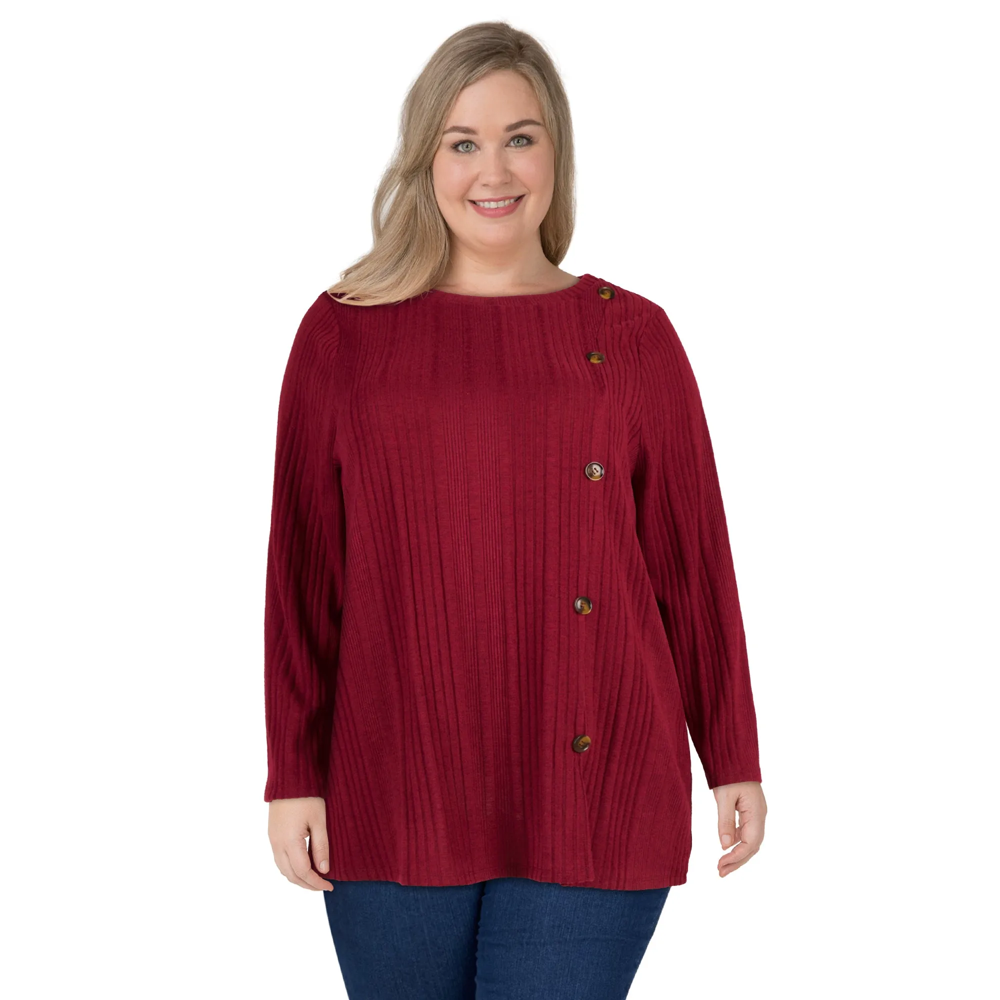 lily morgan Women's Plus Ribbed Top with Side Buttons sold by Giant Tiger product image thumbnail 4