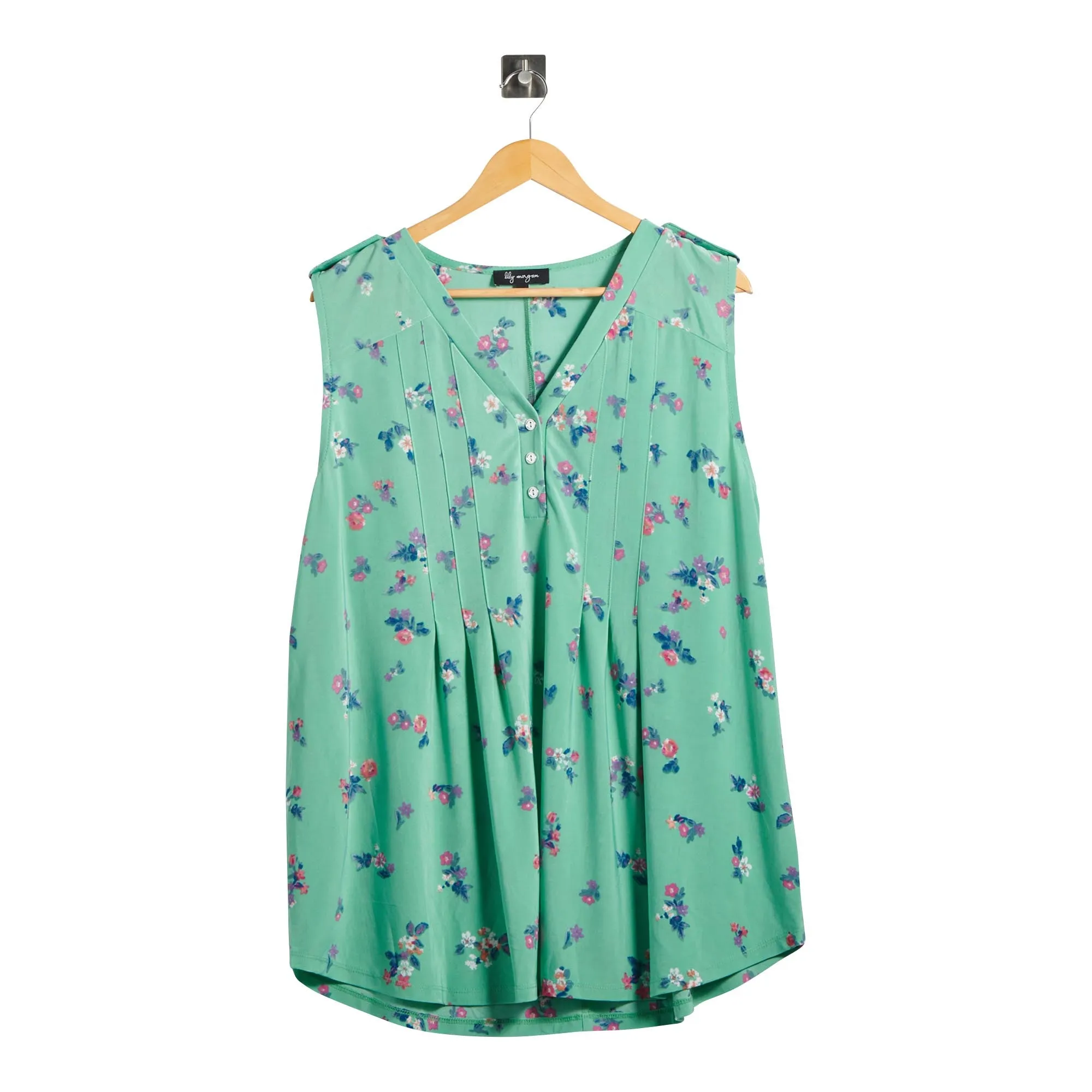 lily morgan Women's Plus Sleeveless Printed Pintuck V-Neck with 1/4 Button Placket sold by Giant Tiger product image thumbnail 2