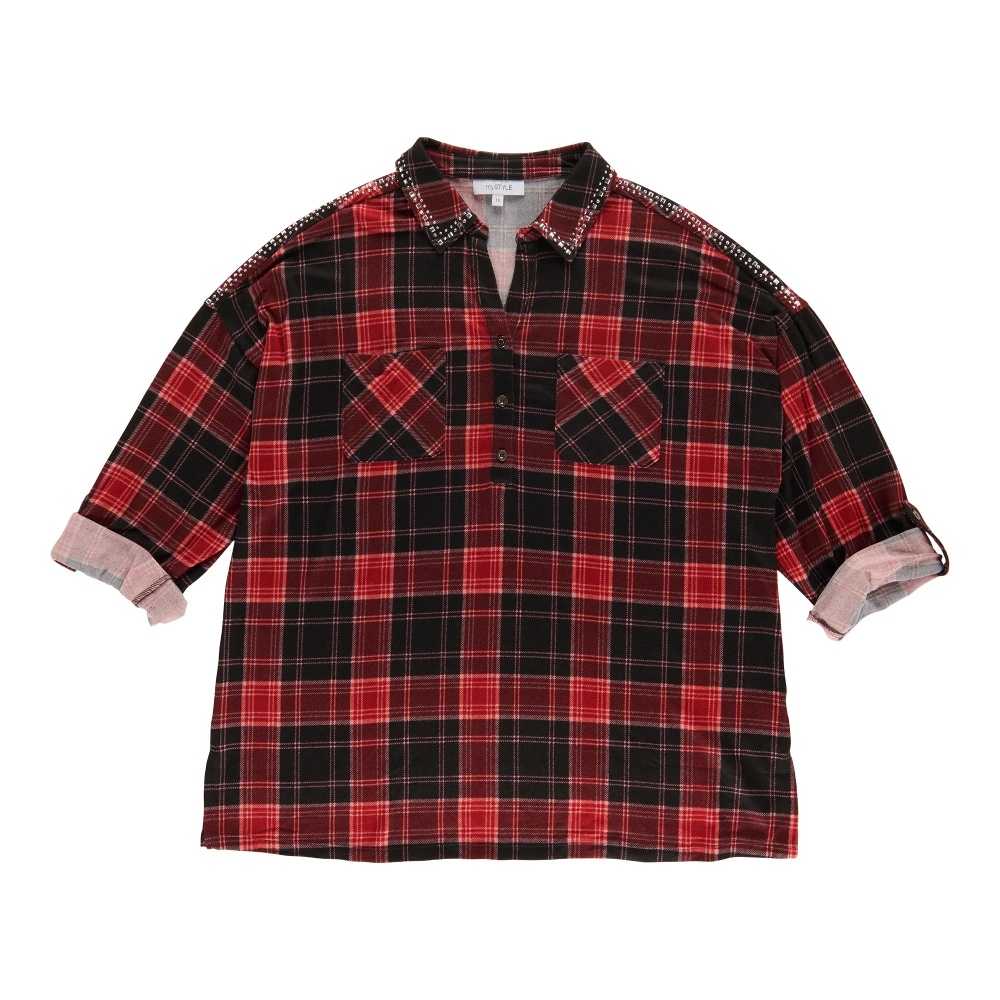 mySTYLE Women's Plus Plaid Top with Studs sold by Giant Tiger product image thumbnail 2