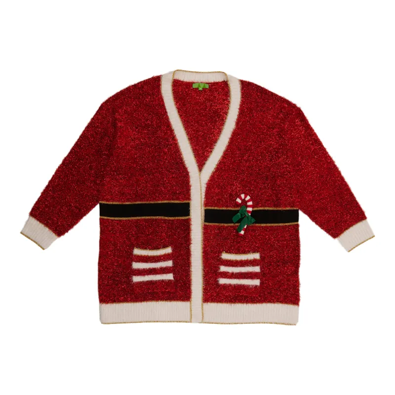 Comfy Cozy Women's Plus Santa Glitter Cardigan sold by Giant Tiger