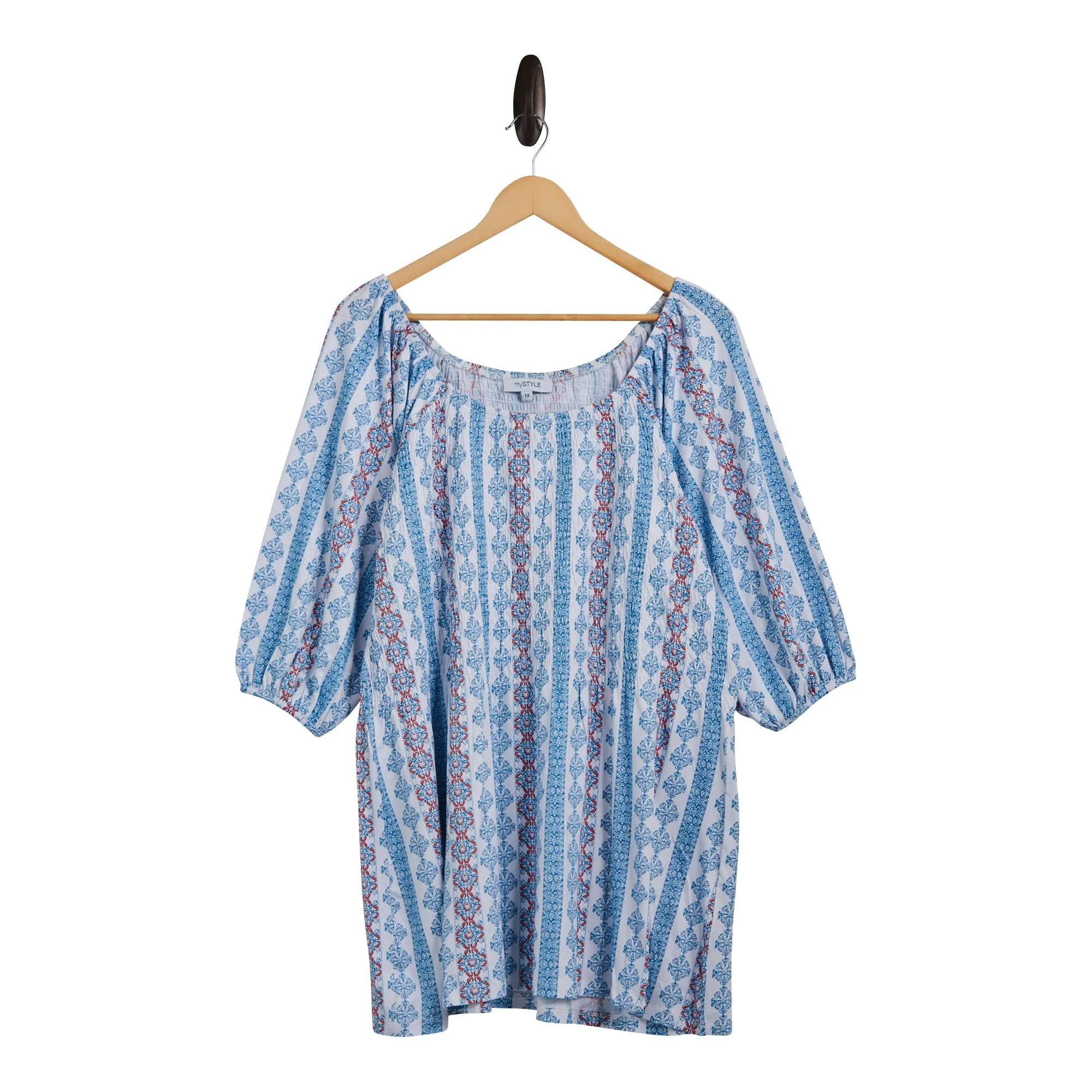 mySTYLE Women's Plus Street Smart Printed 3/4 Sleeve Scoop Neck Smocked Top sold by Giant Tiger product image thumbnail 2