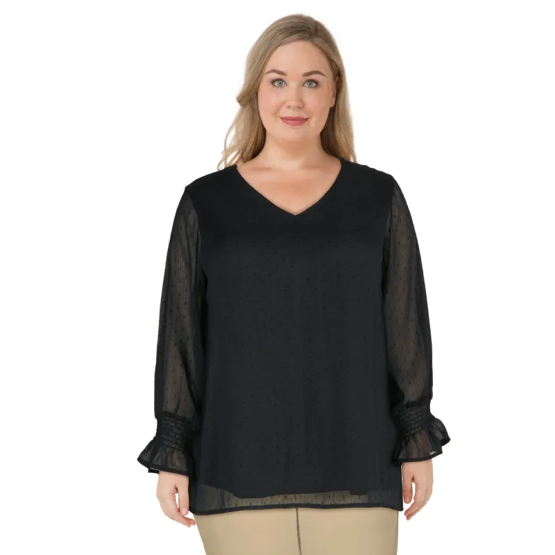 lily morgan Women's Plus Smocked Sleeve Blouse sold by Giant Tiger