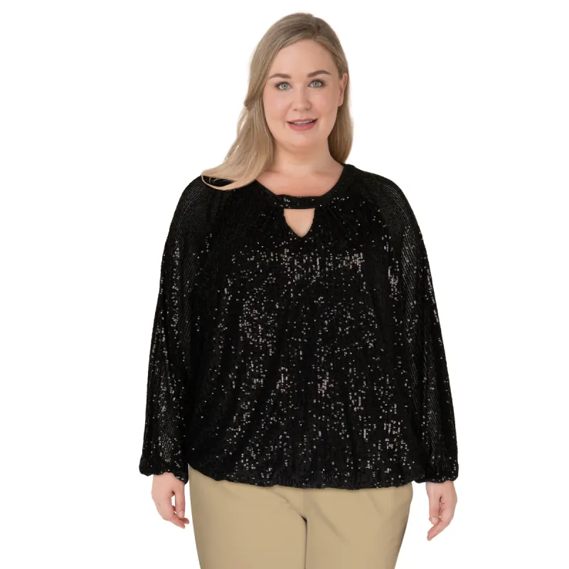 lily morgan Women's Plus Peekaboo Sequin Top sold by Giant Tiger