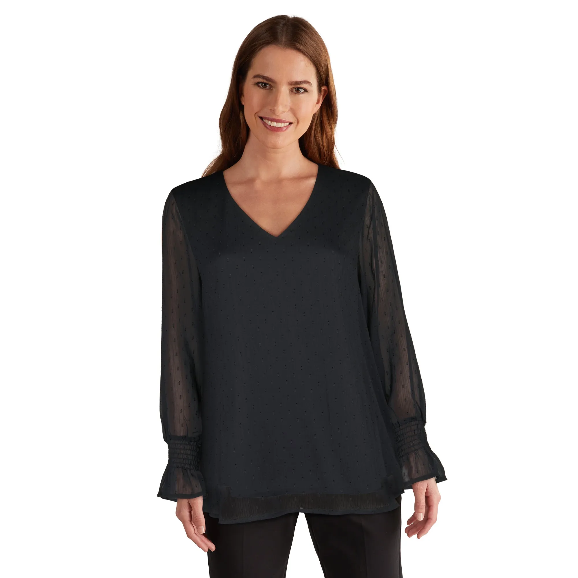 lily morgan Women's Smocked Textured Sleeve Blouse sold by Giant Tiger