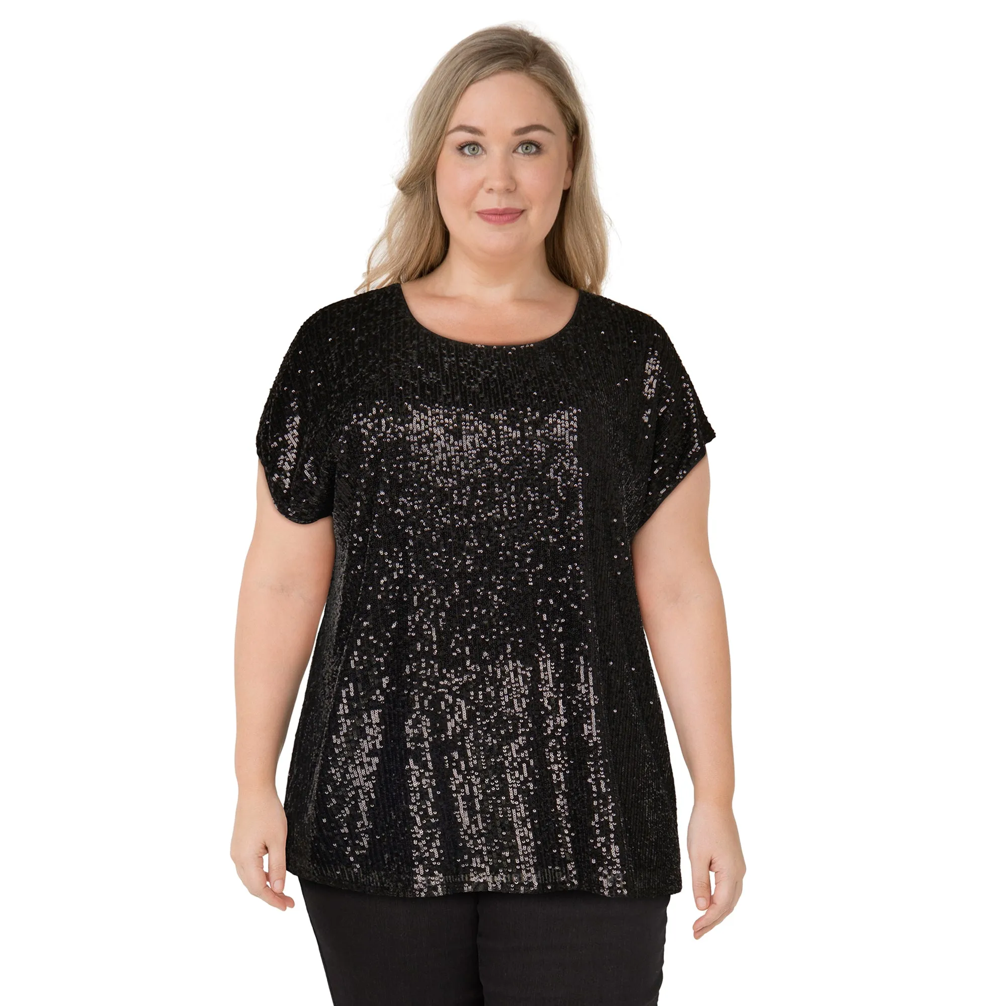 lily morgan Women's Plus Sequin Boxy Top sold by Giant Tiger