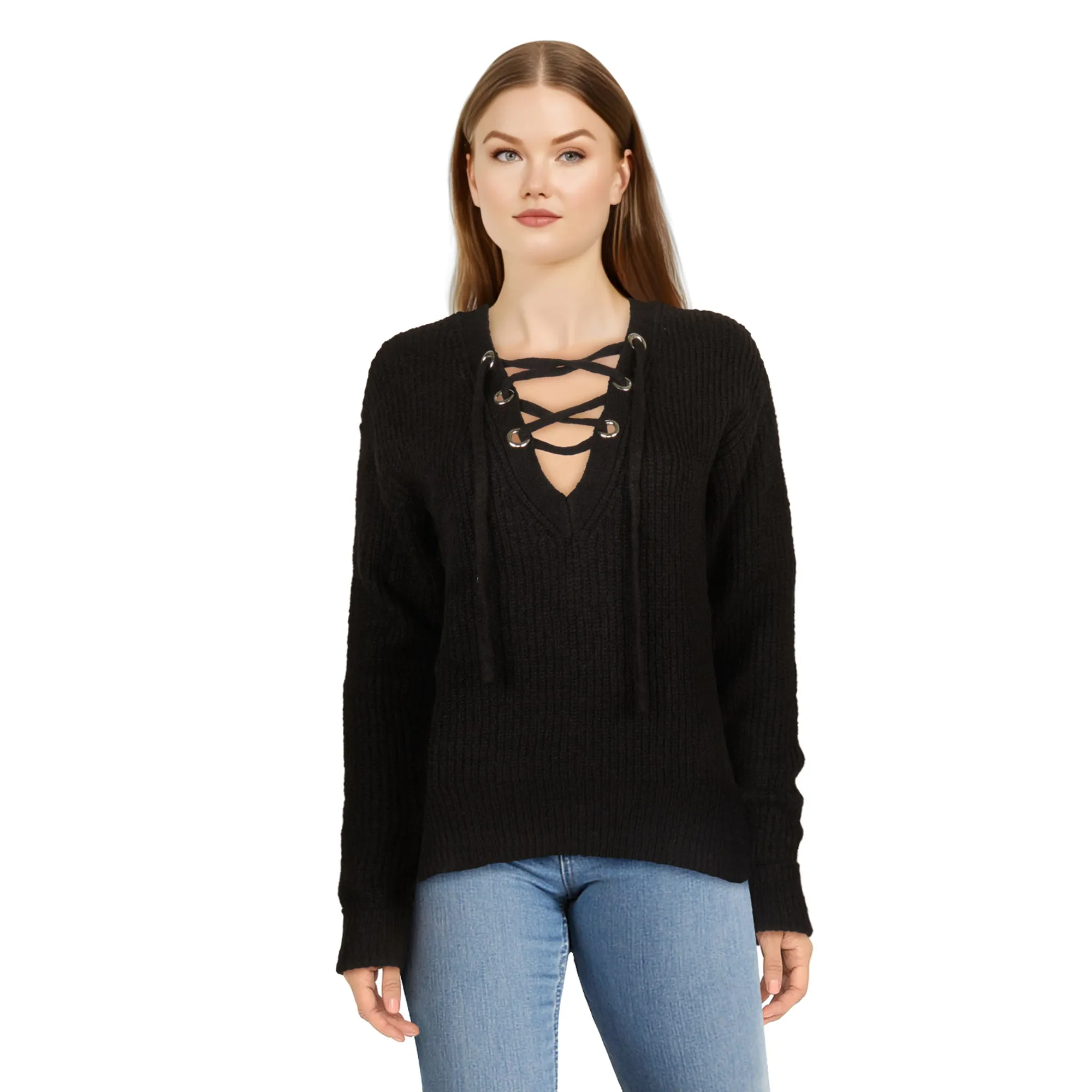 Women's Lace-Up V-Neck Sweater sold by Giant Tiger