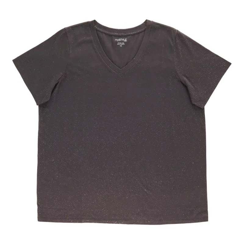 mySTYLE Women's Plus Foil V-Neck Tee sold by Giant Tiger