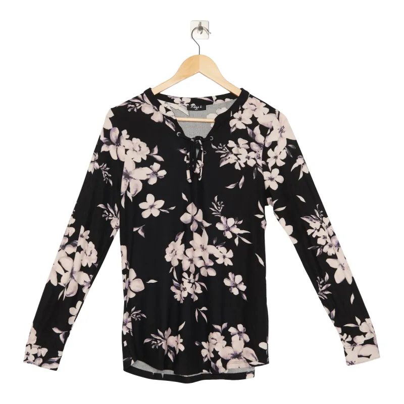 Women's Long Sleeve Lace-Up Eyelet Top, Black sold by Giant Tiger