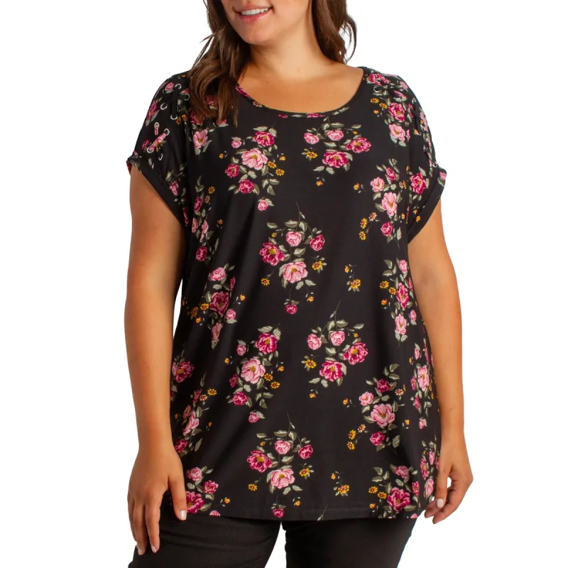 lily morgan Women's Plus Printed Eyelet Trim Top sold by Giant Tiger