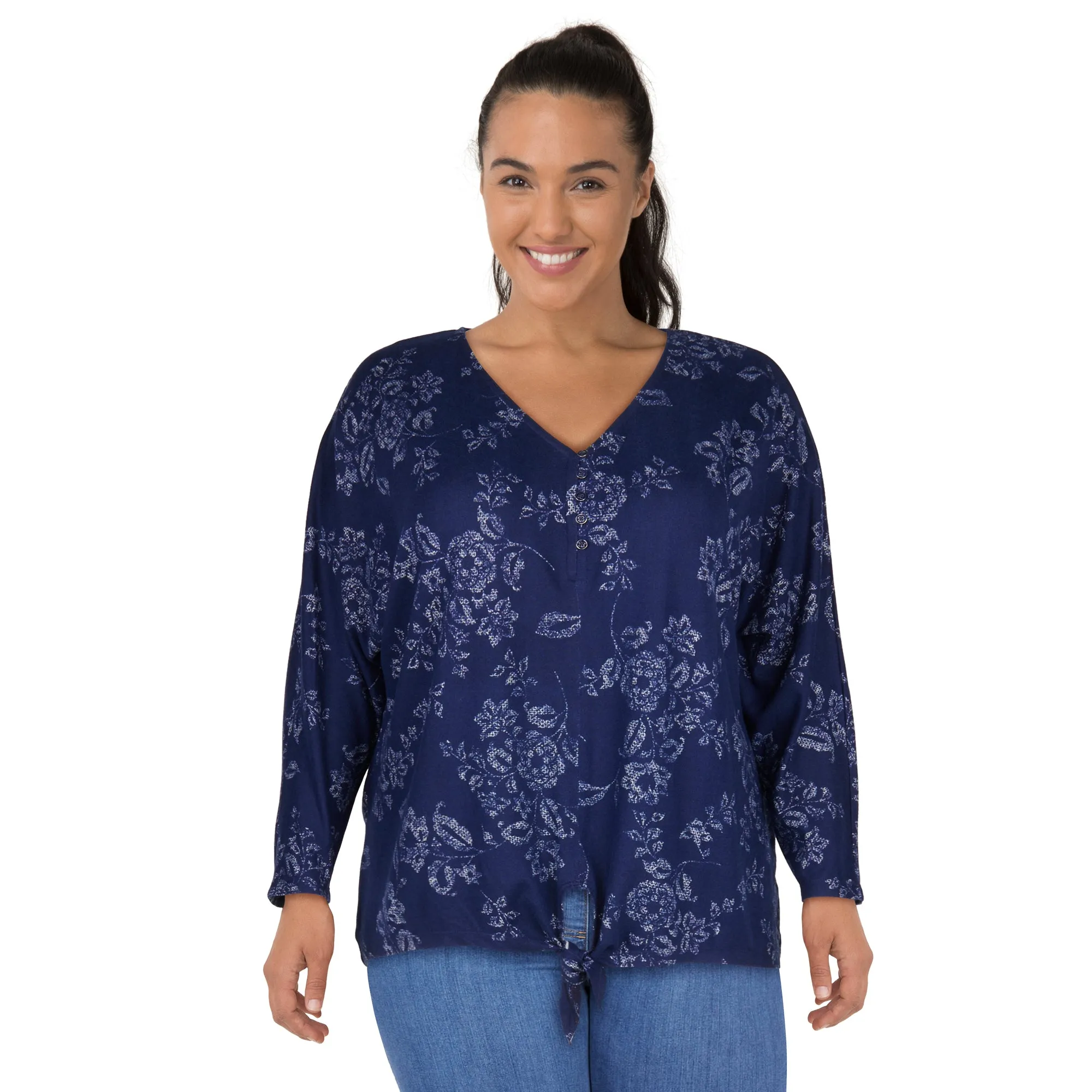 lily morgan Women's Plus V-Neck Tie Front Top sold by Giant Tiger product image thumbnail 4