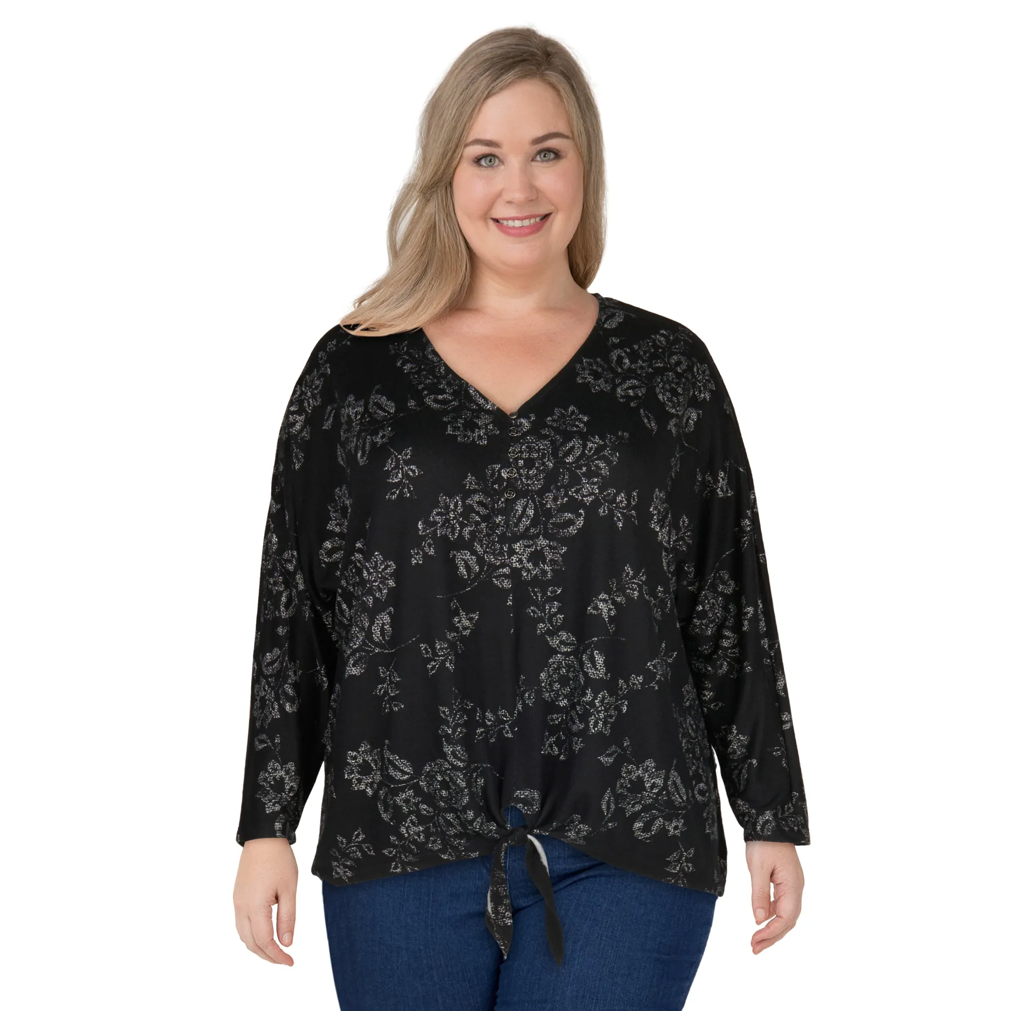 lily morgan Women's Plus V-Neck Tie Front Top sold by Giant Tiger product image thumbnail 3