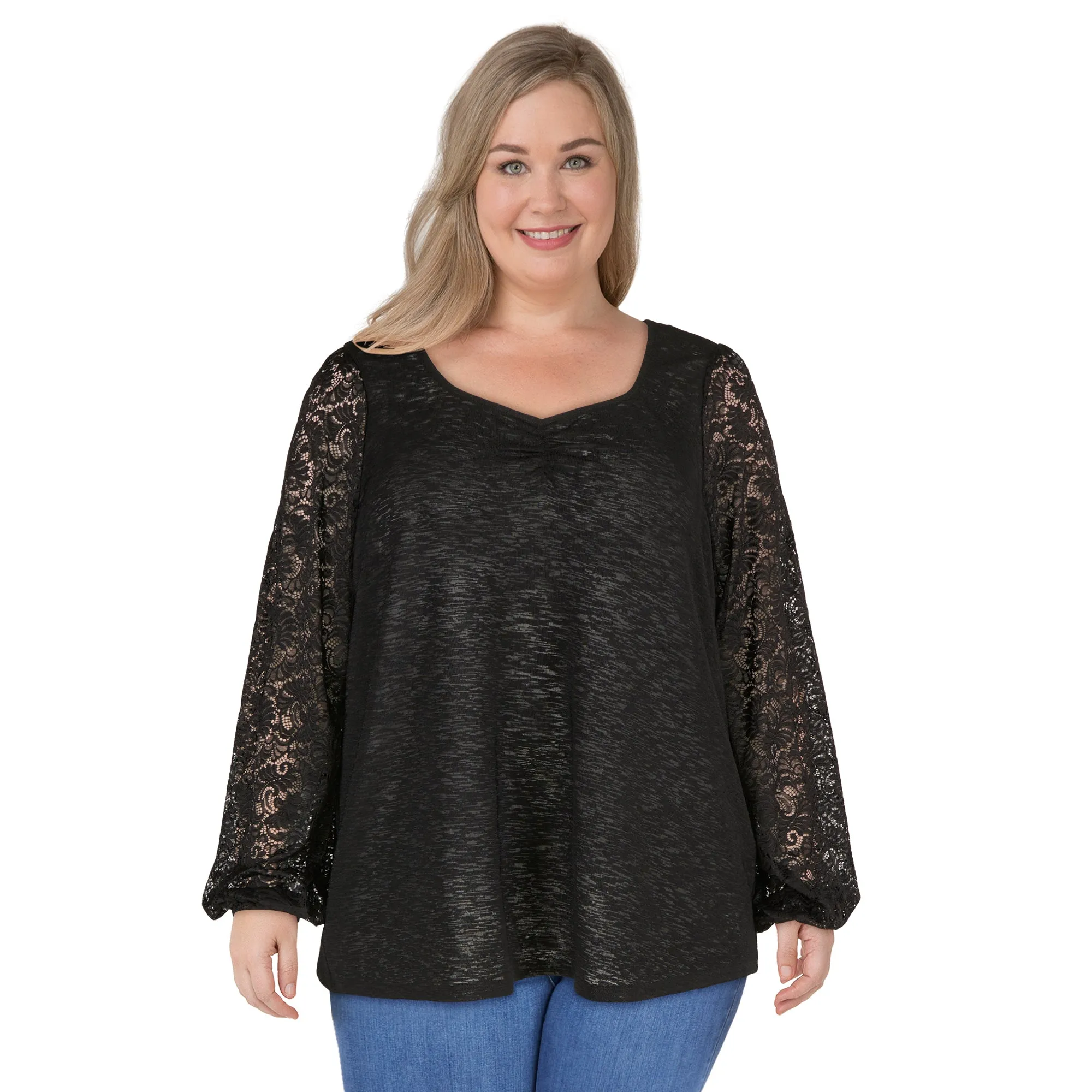lily morgan Women's Plus Lace Sleeve Top sold by Giant Tiger