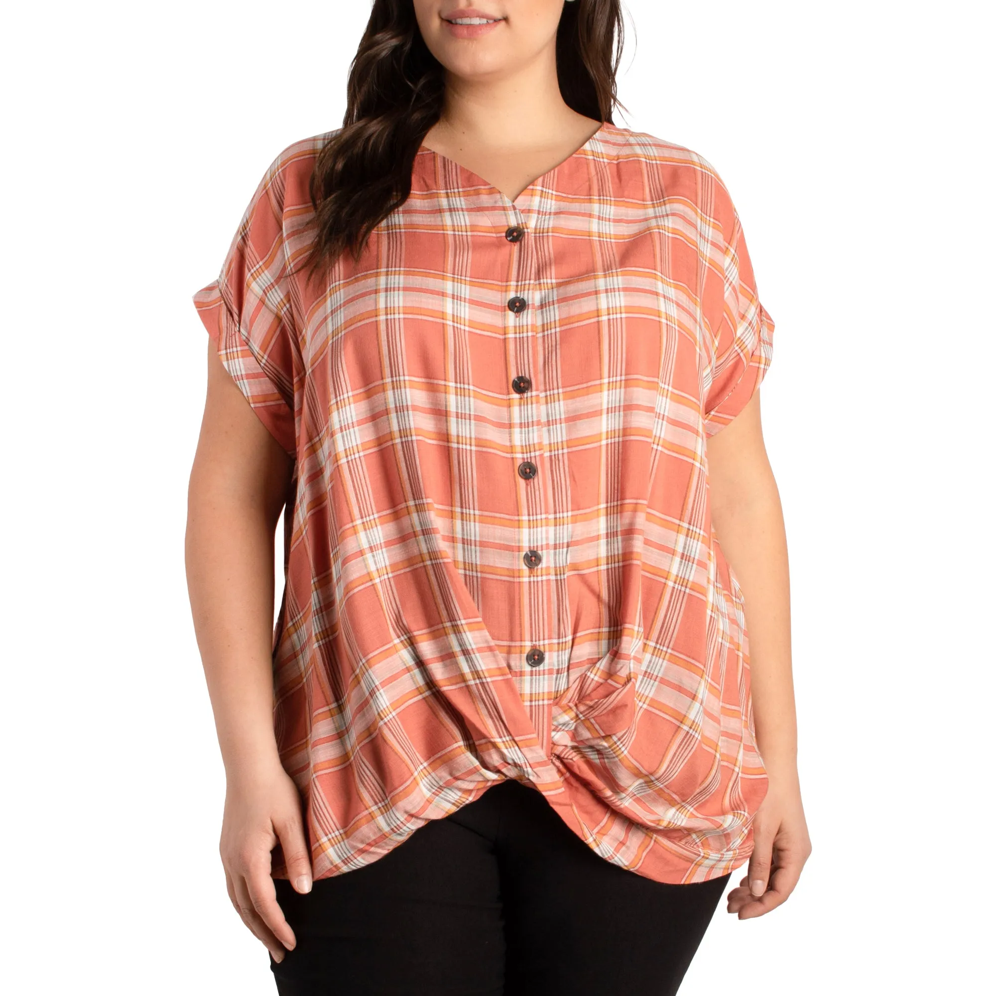 mySTYLE Women's Plus Plaid Knot Front Shirt sold by Giant Tiger product image thumbnail 3
