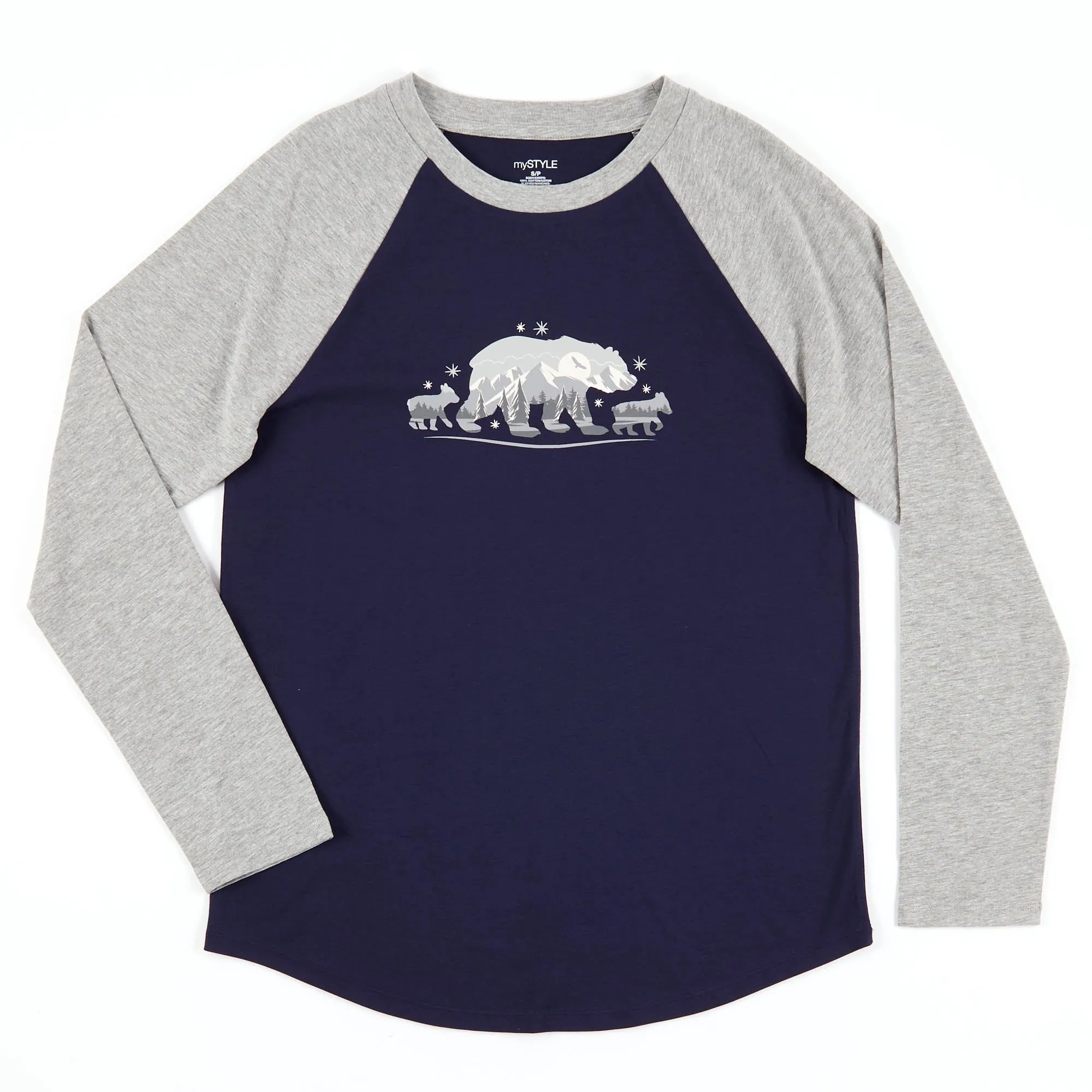 mySTYLE Women's Plus Raglan Screen Printed Long Sleeve T-Shirt sold by Giant Tiger
