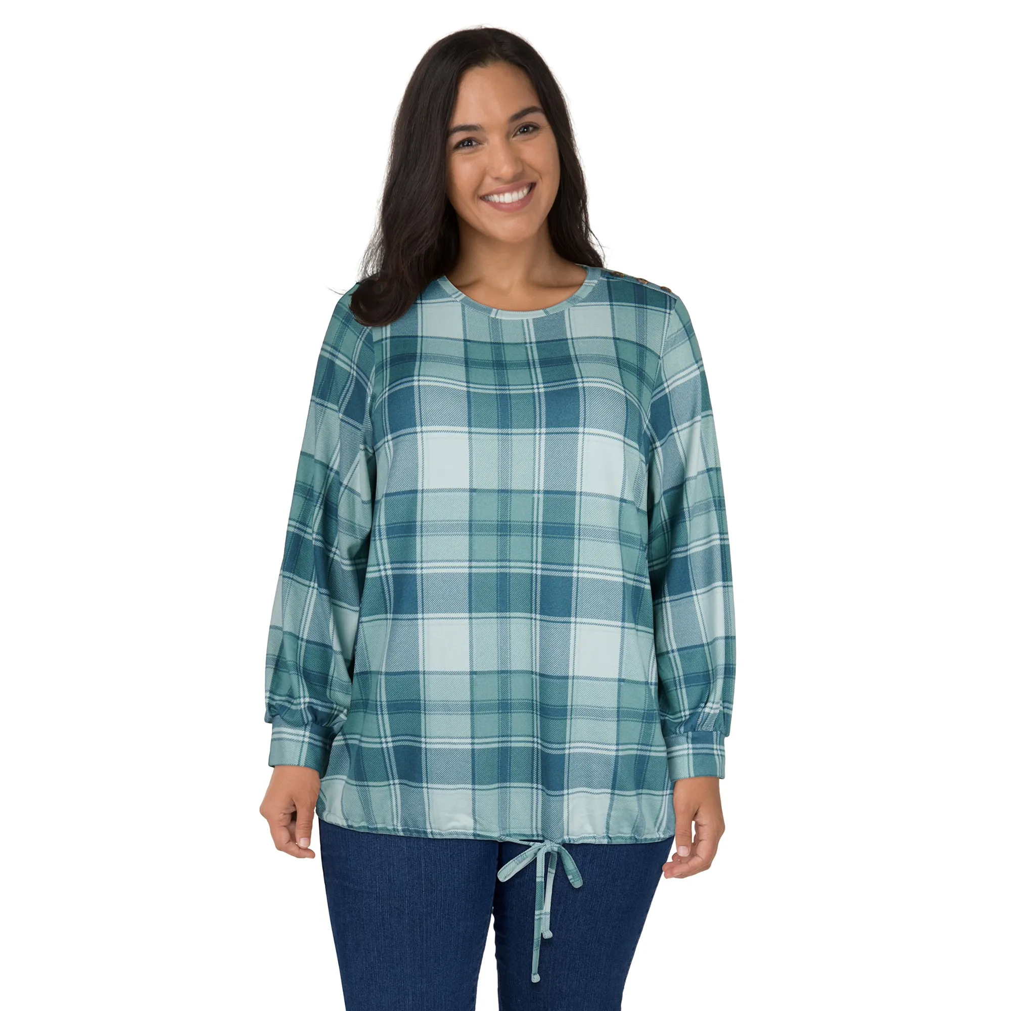 mySTYLE Women's Plus Long Sleeve Tie Front Top sold by Giant Tiger