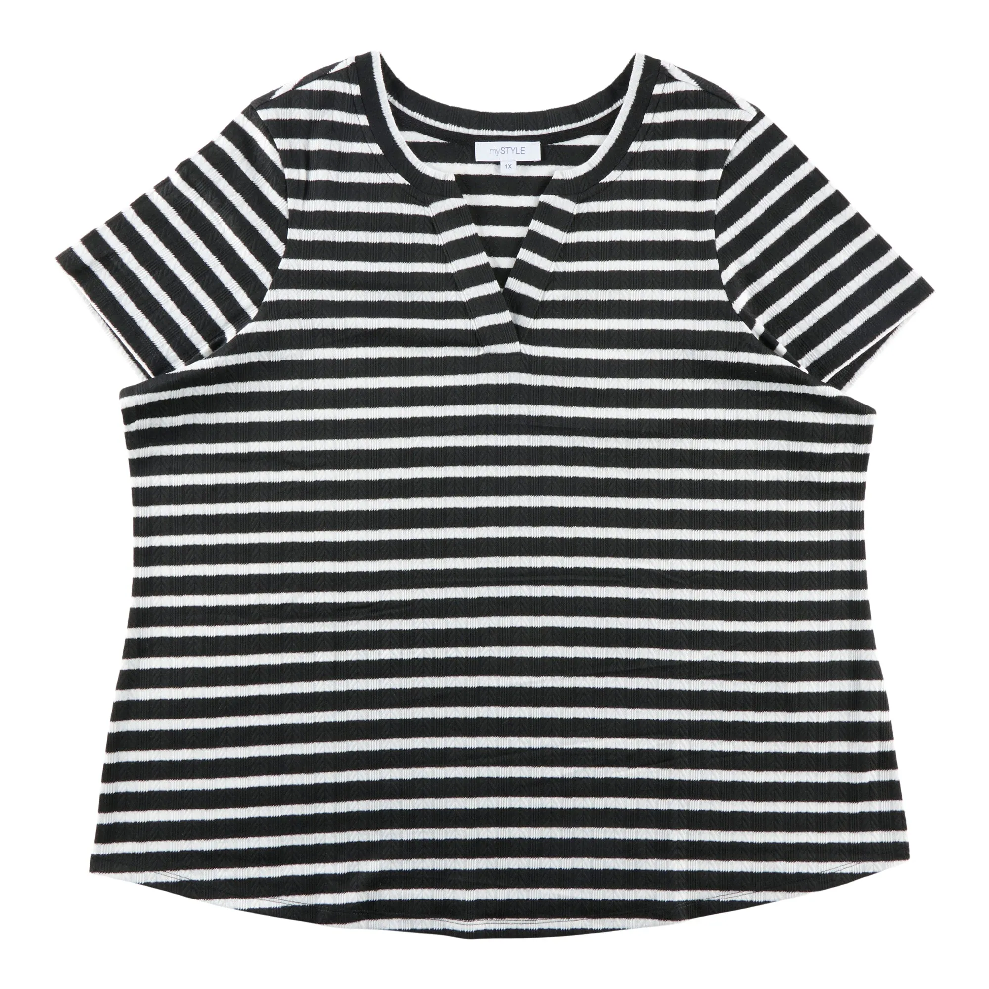 mySTYLE Women's Plus Jacquard Striped Henley sold by Giant Tiger