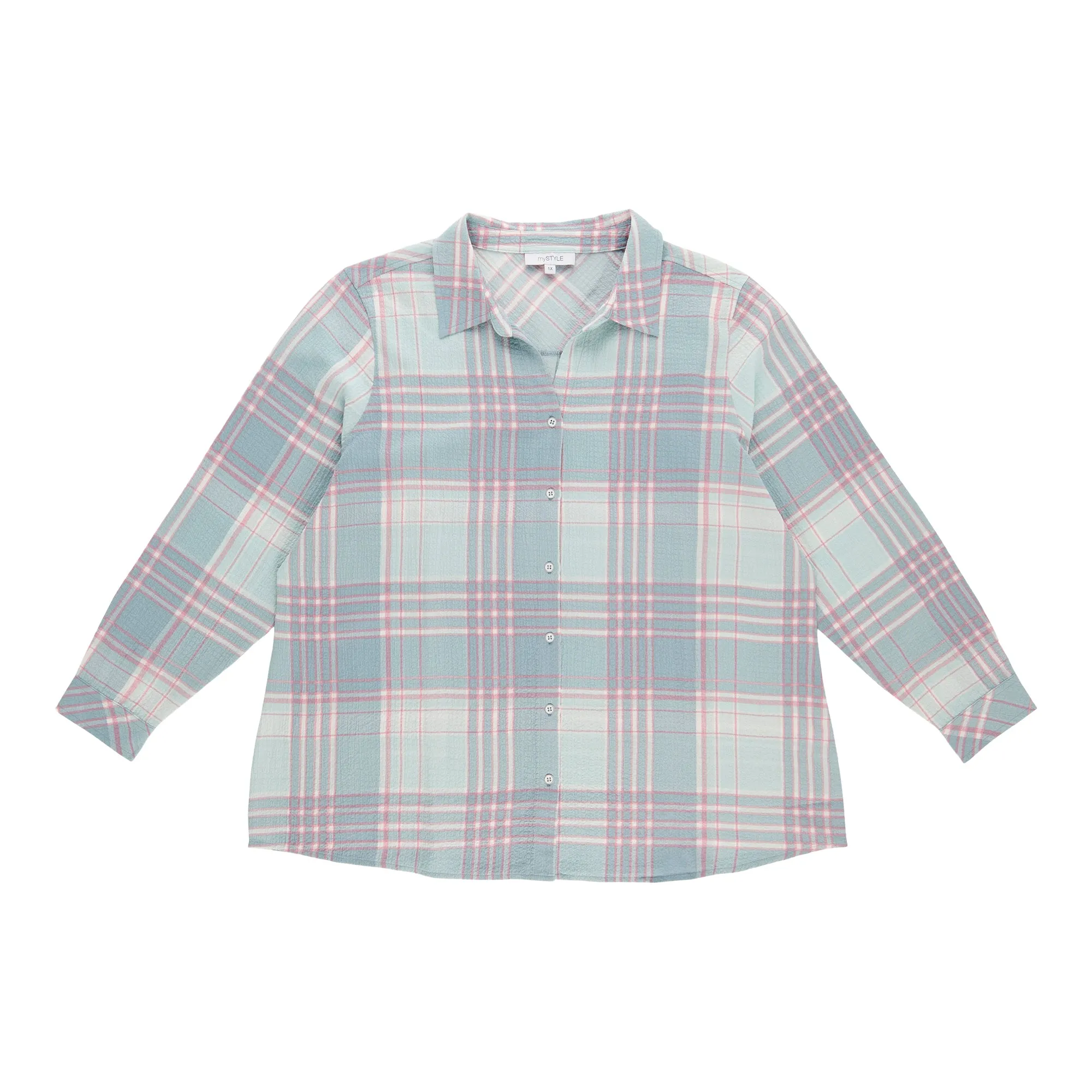 mySTYLE Women's Plus Crinkle Button-Up Shirt sold by Giant Tiger