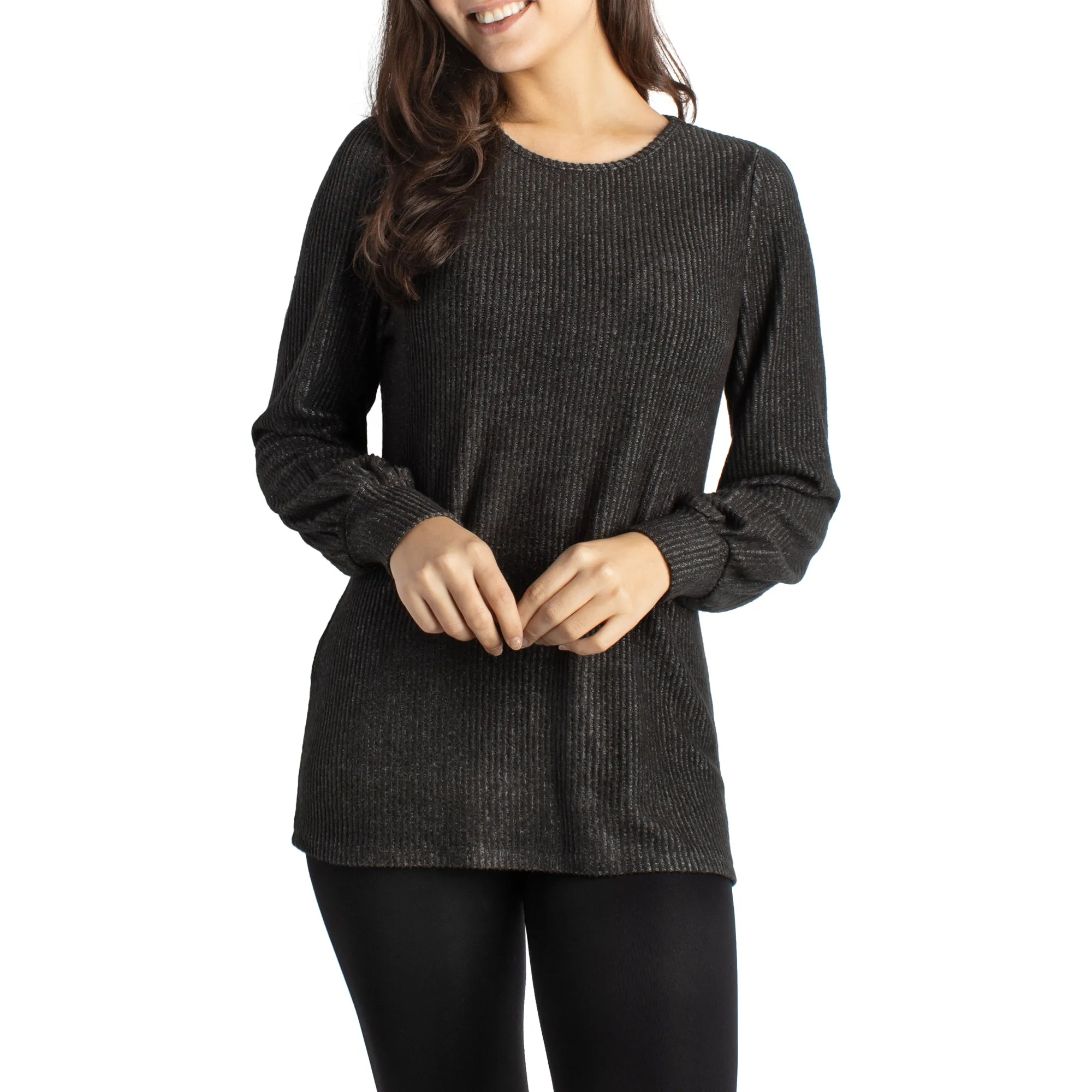 lily morgan Women's Ribbed Textured Long Sleeve Scoop Neck Top sold by Giant Tiger