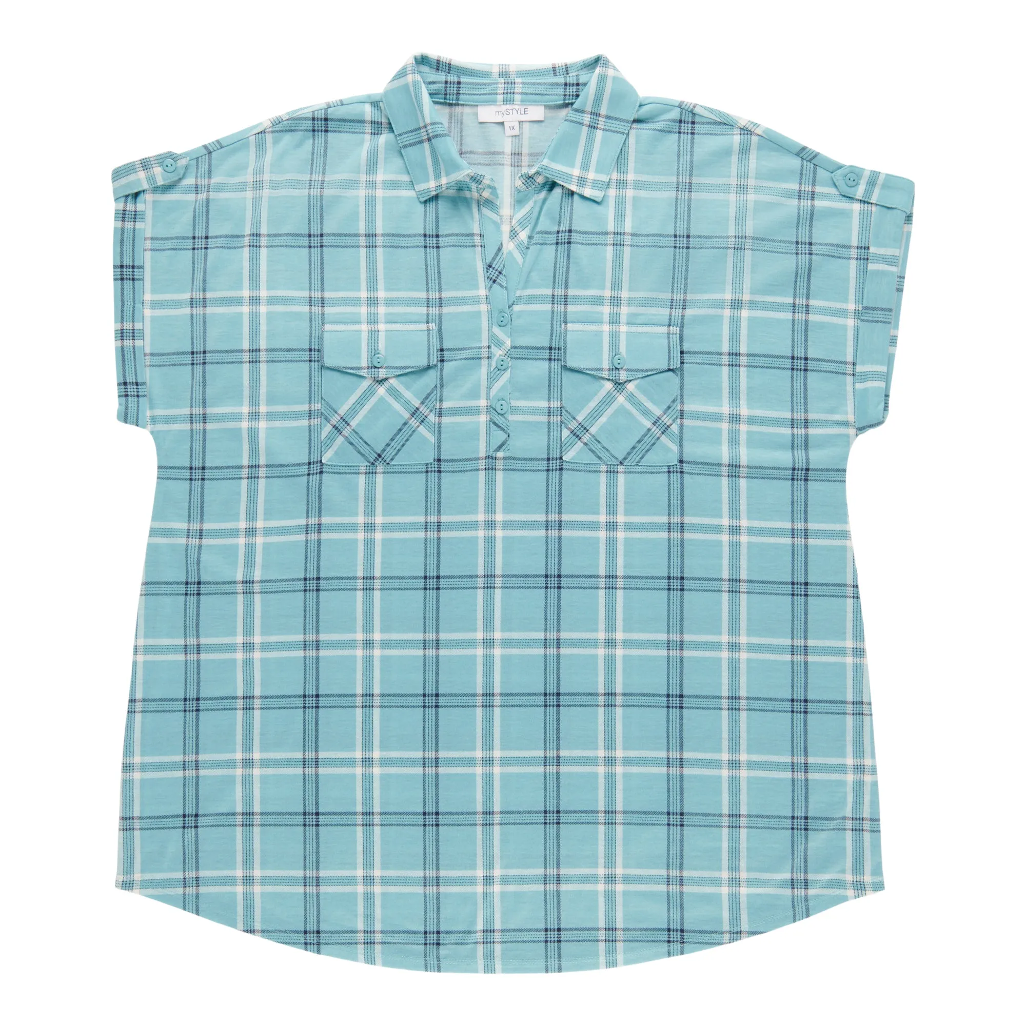 mySTYLE Women's Plus Short Sleeve Plaid Top sold by Giant Tiger product image thumbnail 4