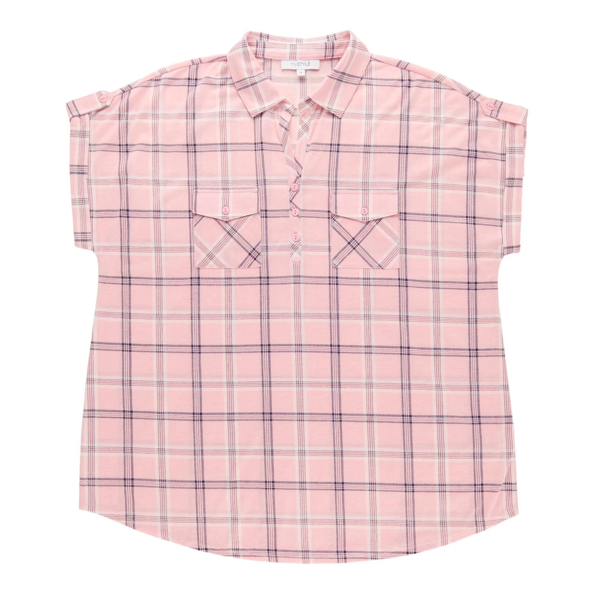 mySTYLE Women's Plus Short Sleeve Plaid Top sold by Giant Tiger product image thumbnail 3