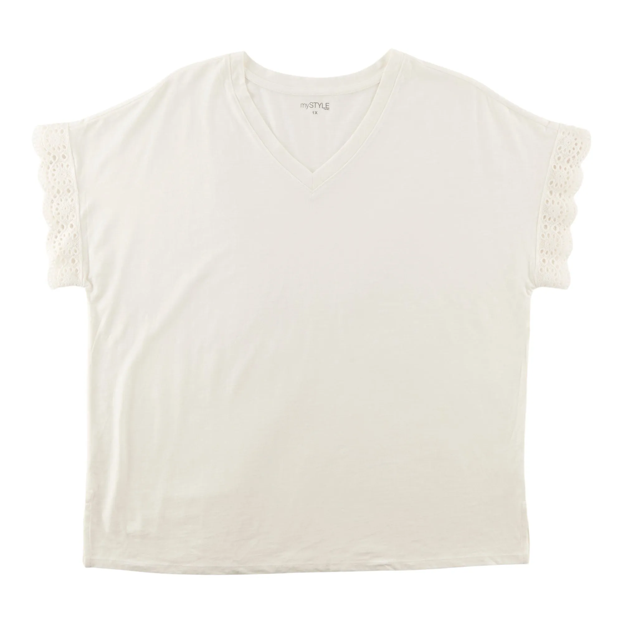 mySTYLE Women's Plus Crochet Sleeves Tee sold by Giant Tiger