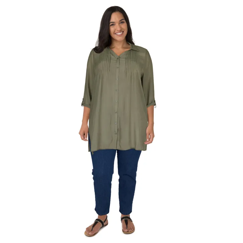 lily morgan Women's Plus Pintuck Crinkle Blouse sold by Giant Tiger