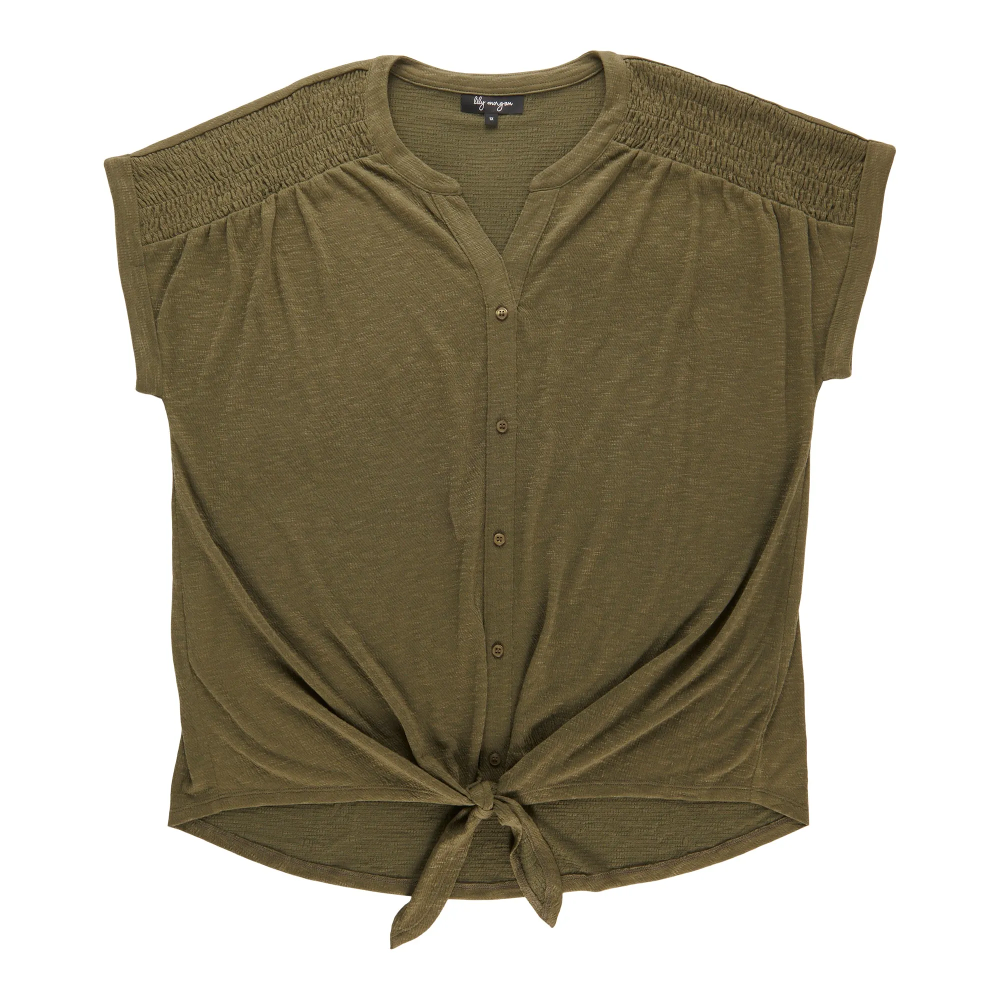 lily morgan Women's Plus V-Neck Smocked Shoulder Top sold by Giant Tiger product image thumbnail 2