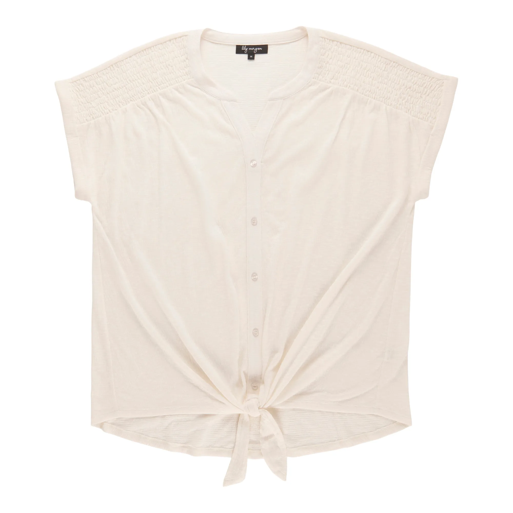 lily morgan Women's Plus V-Neck Smocked Shoulder Top sold by Giant Tiger product image thumbnail 3