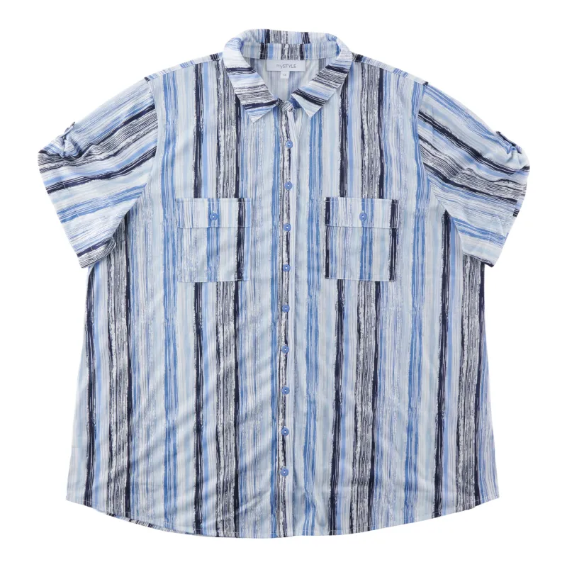 mySTYLE Women's Plus Stripe Pocket Shirt sold by Giant Tiger