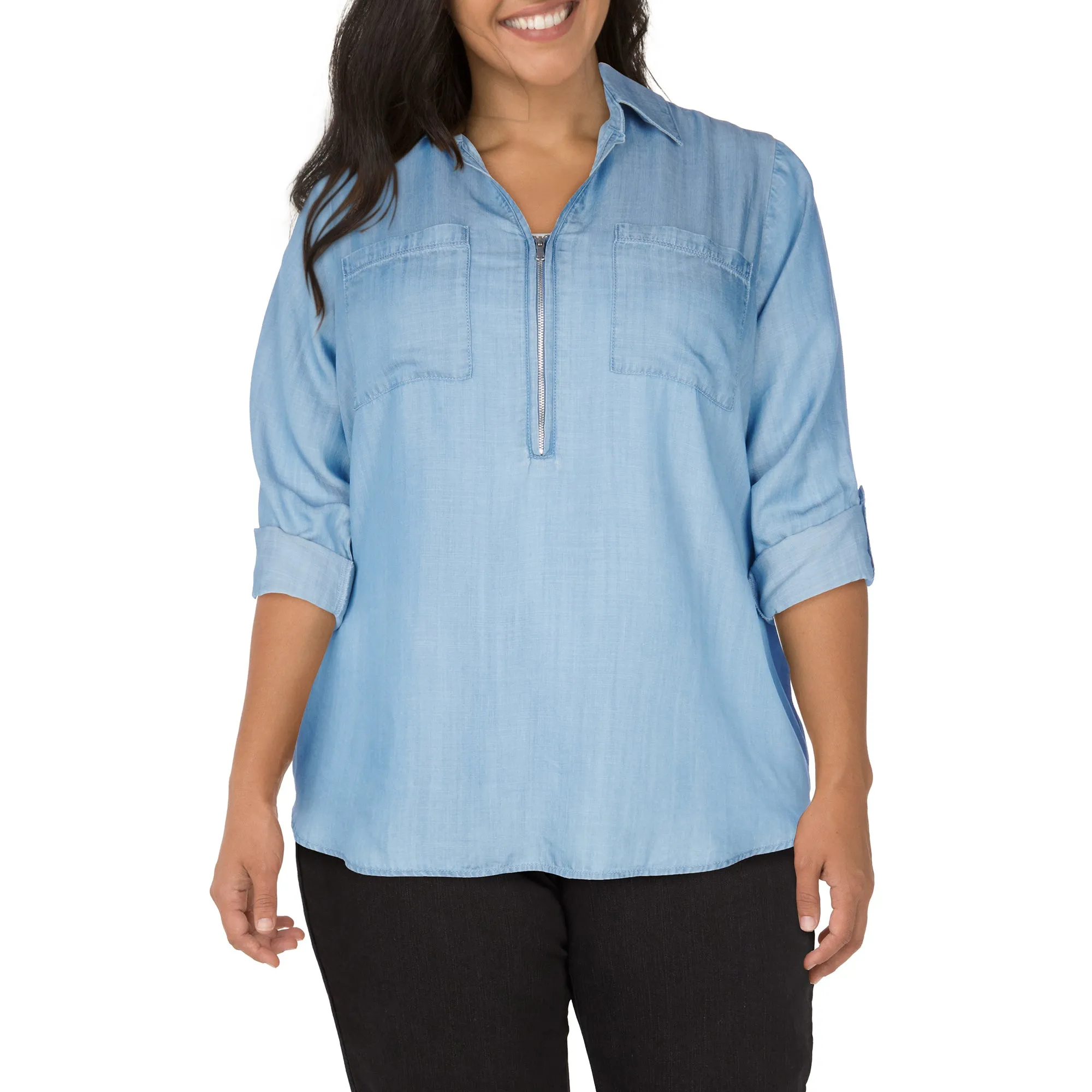 mySTYLE Women's Plus Quest Denim Shirt with Zipper sold by Giant Tiger