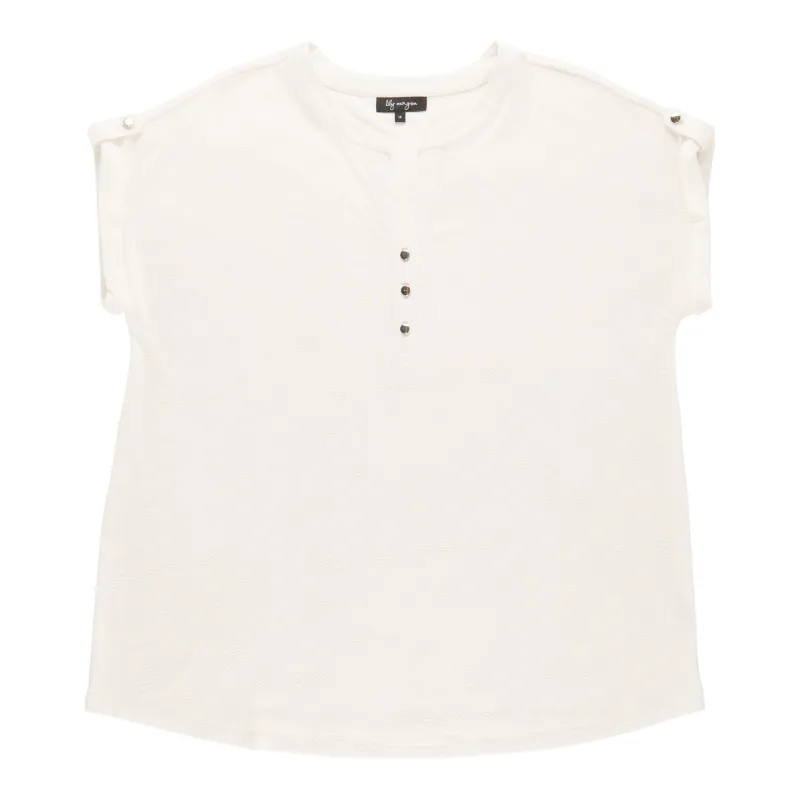 lily morgan Women's Plus Tab Sleeve Button Top sold by Giant Tiger