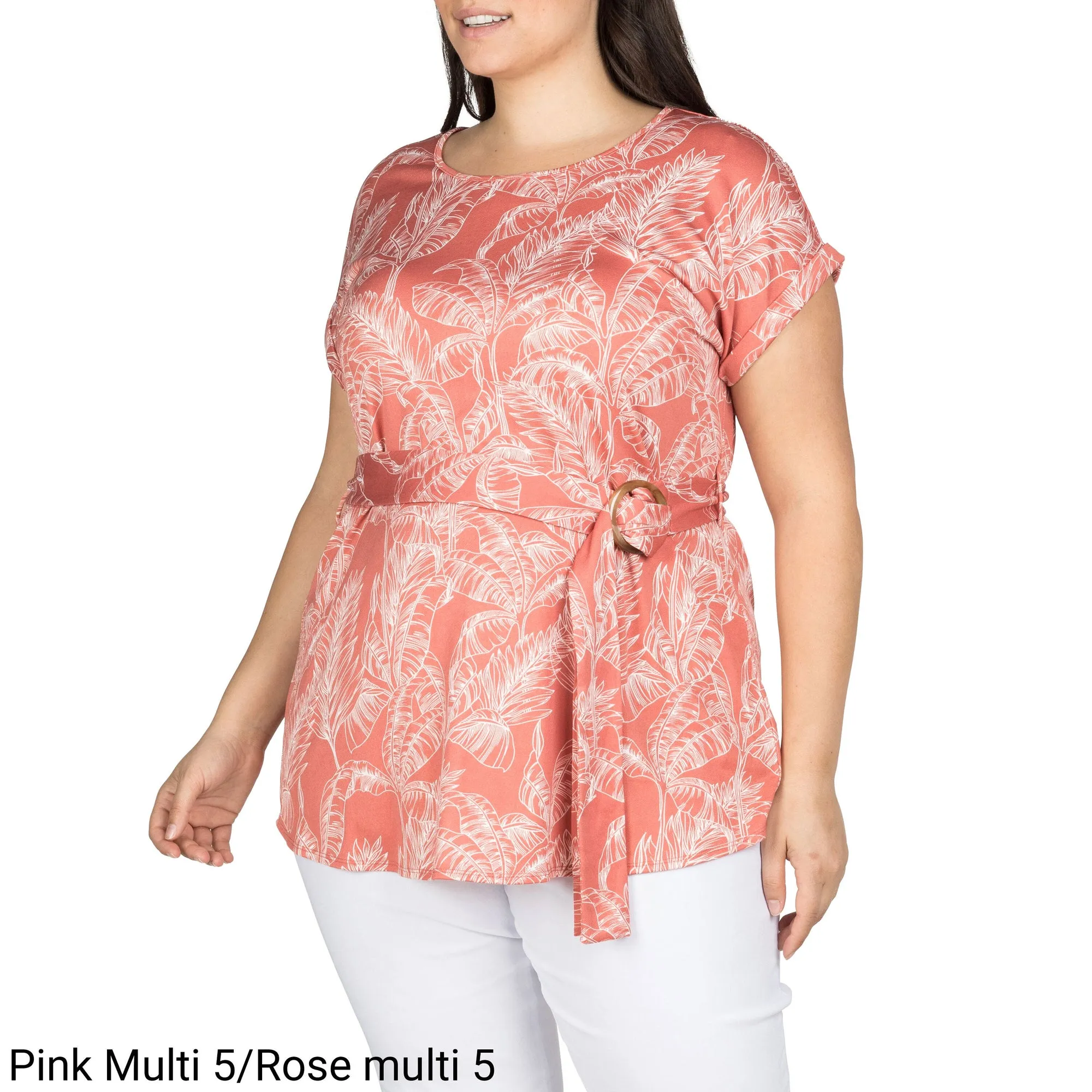 lily morgan Women's Plus Printed Short Rolled Sleeve Round Neck Blouse with Side Buckle sold by Giant Tiger product image thumbnail 3