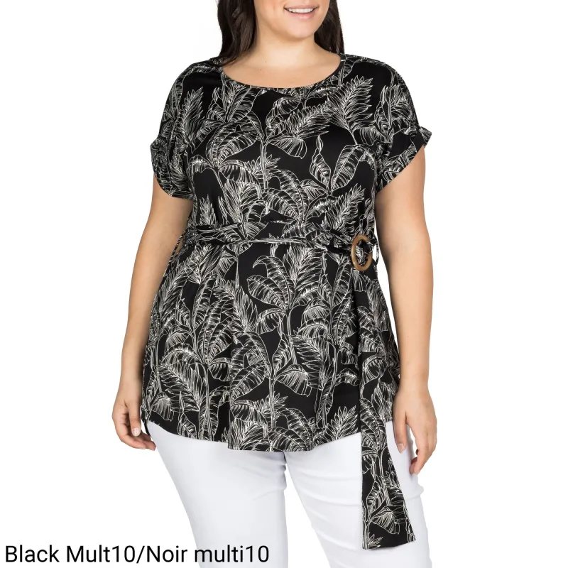 lily morgan Women's Plus Printed Short Rolled Sleeve Round Neck Blouse with Side Buckle sold by Giant Tiger