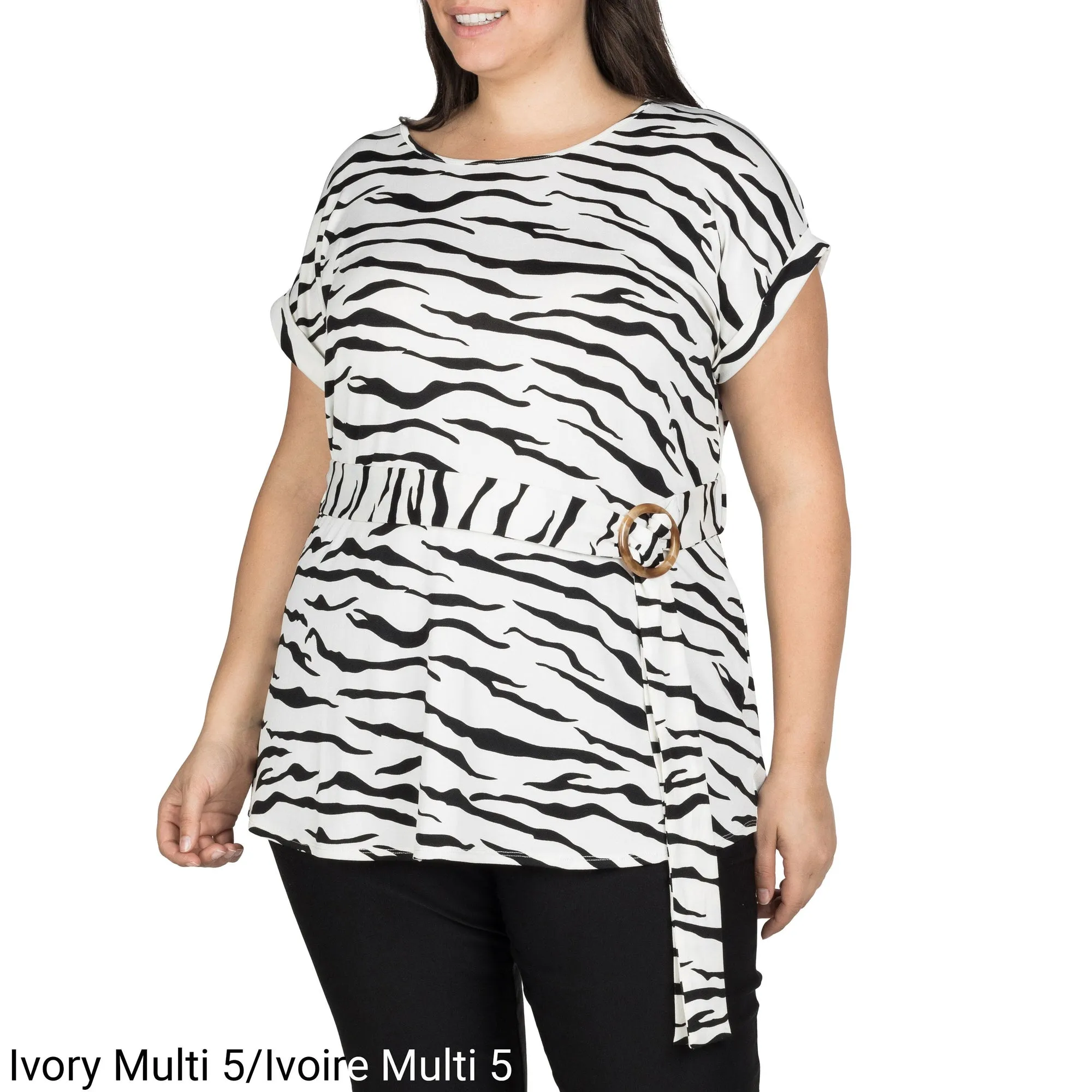 lily morgan Women's Plus Printed Short Rolled Sleeve Round Neck Blouse with Side Buckle sold by Giant Tiger product image thumbnail 4