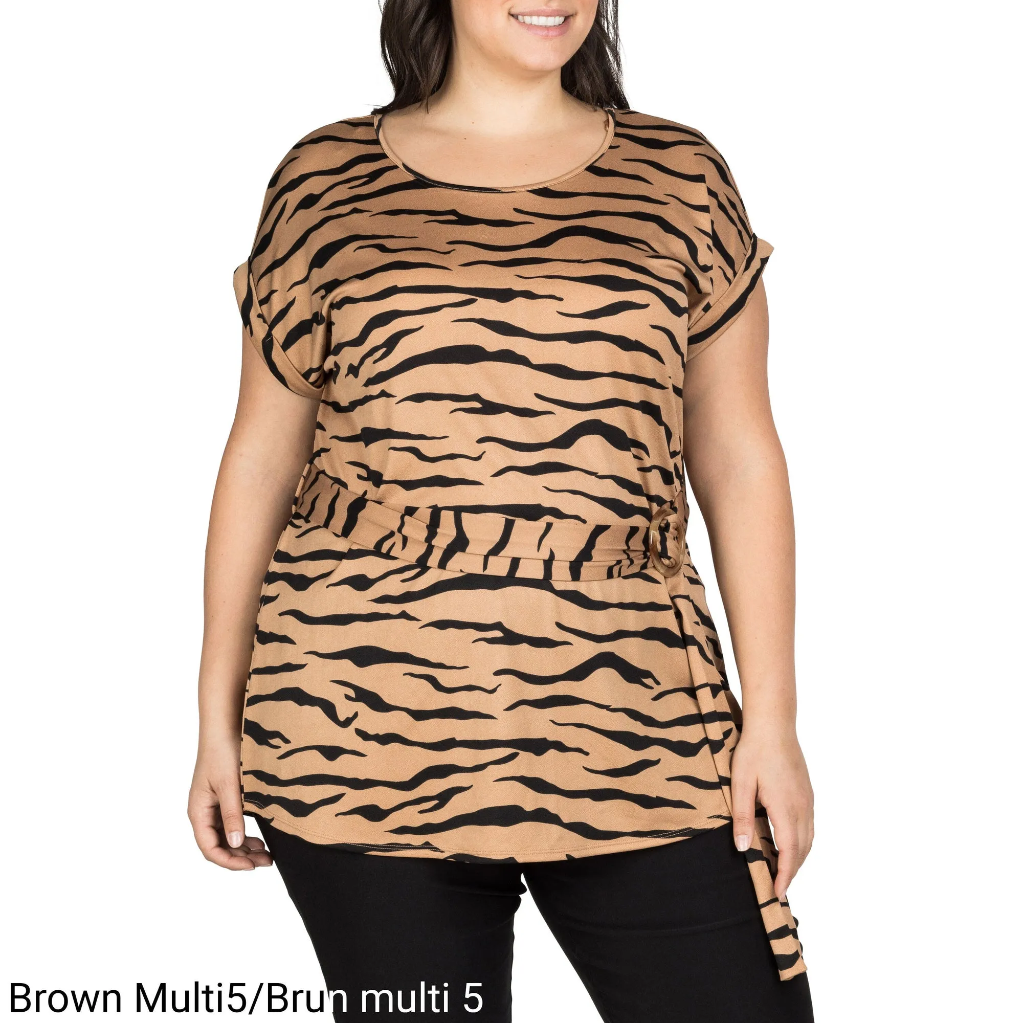 lily morgan Women's Plus Printed Short Rolled Sleeve Round Neck Blouse with Side Buckle sold by Giant Tiger product image thumbnail 5