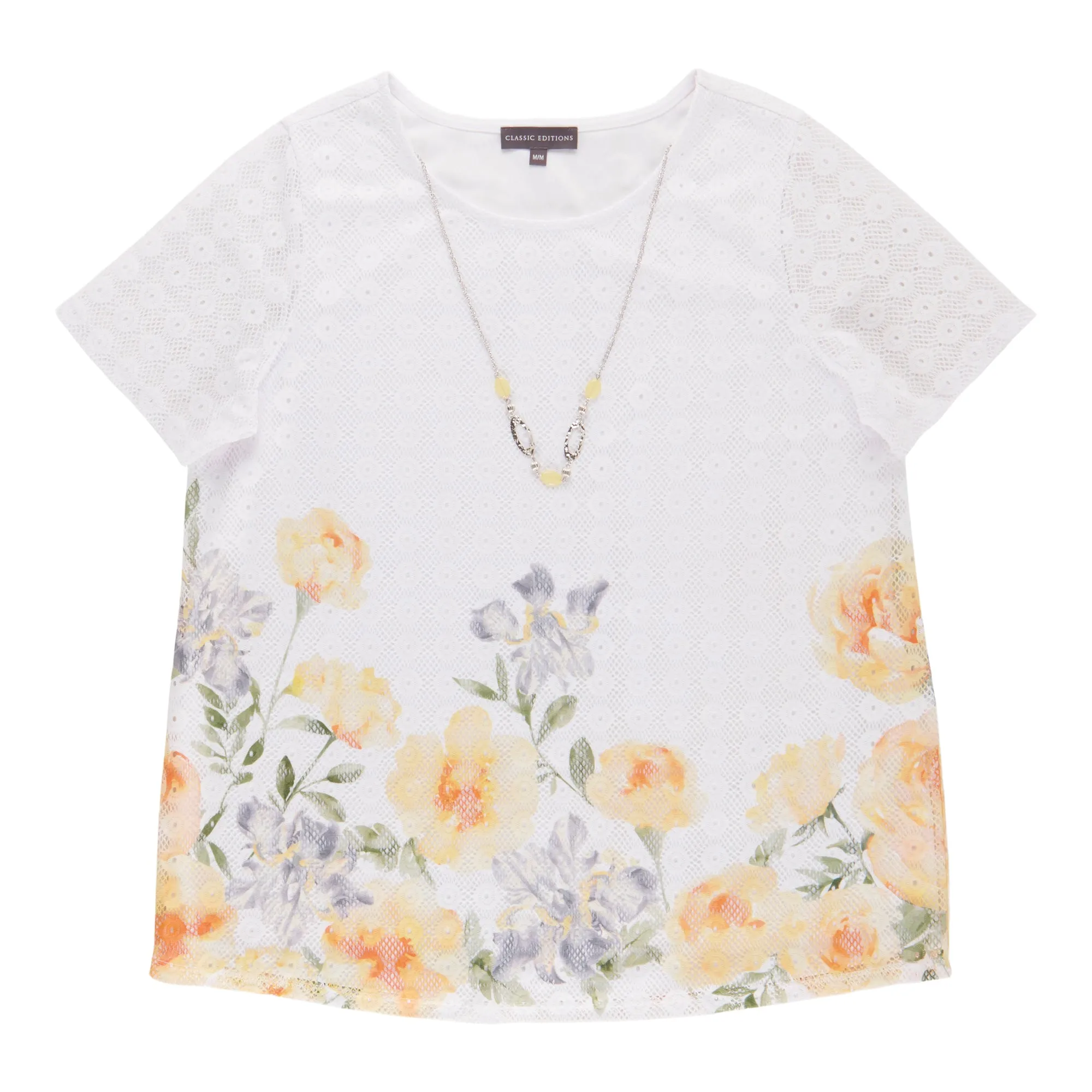 Classic Editions Women's Short Sleeve Crochet Top with Necklace sold by Giant Tiger