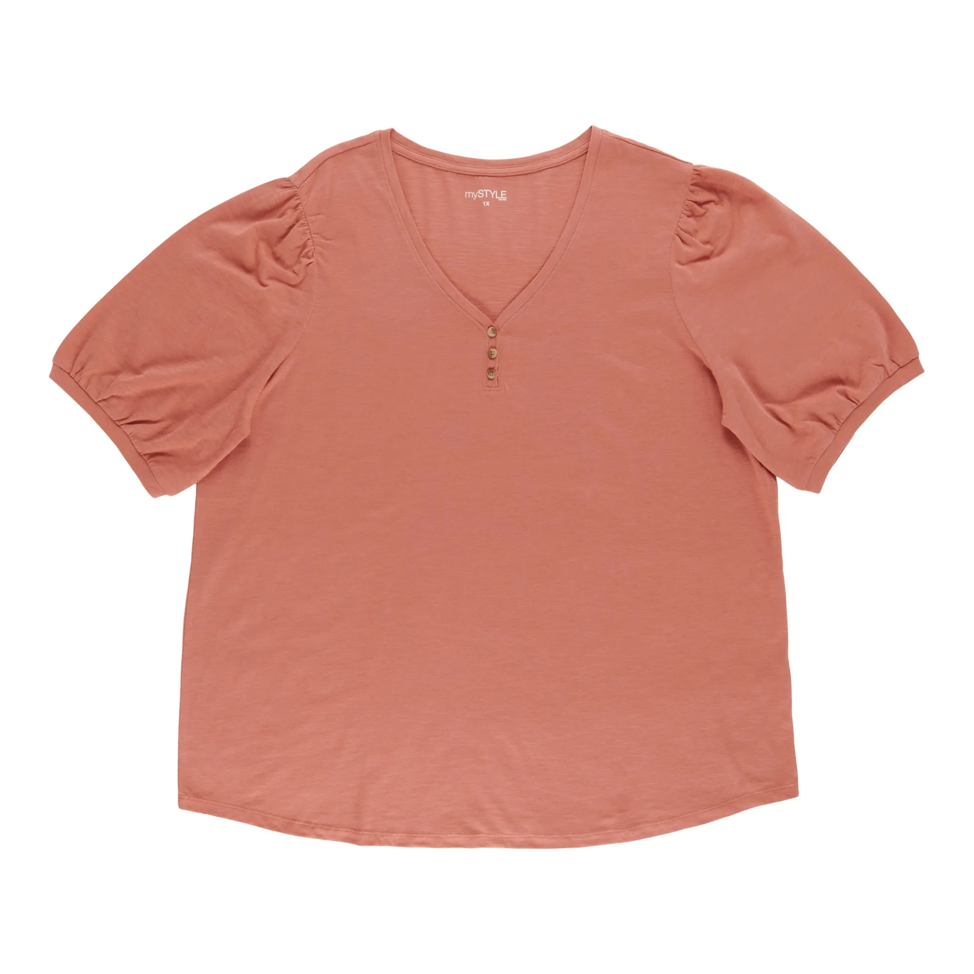 mySTYLE Women's Plus Puff Sleeve Henley Tee sold by Giant Tiger product image thumbnail 2