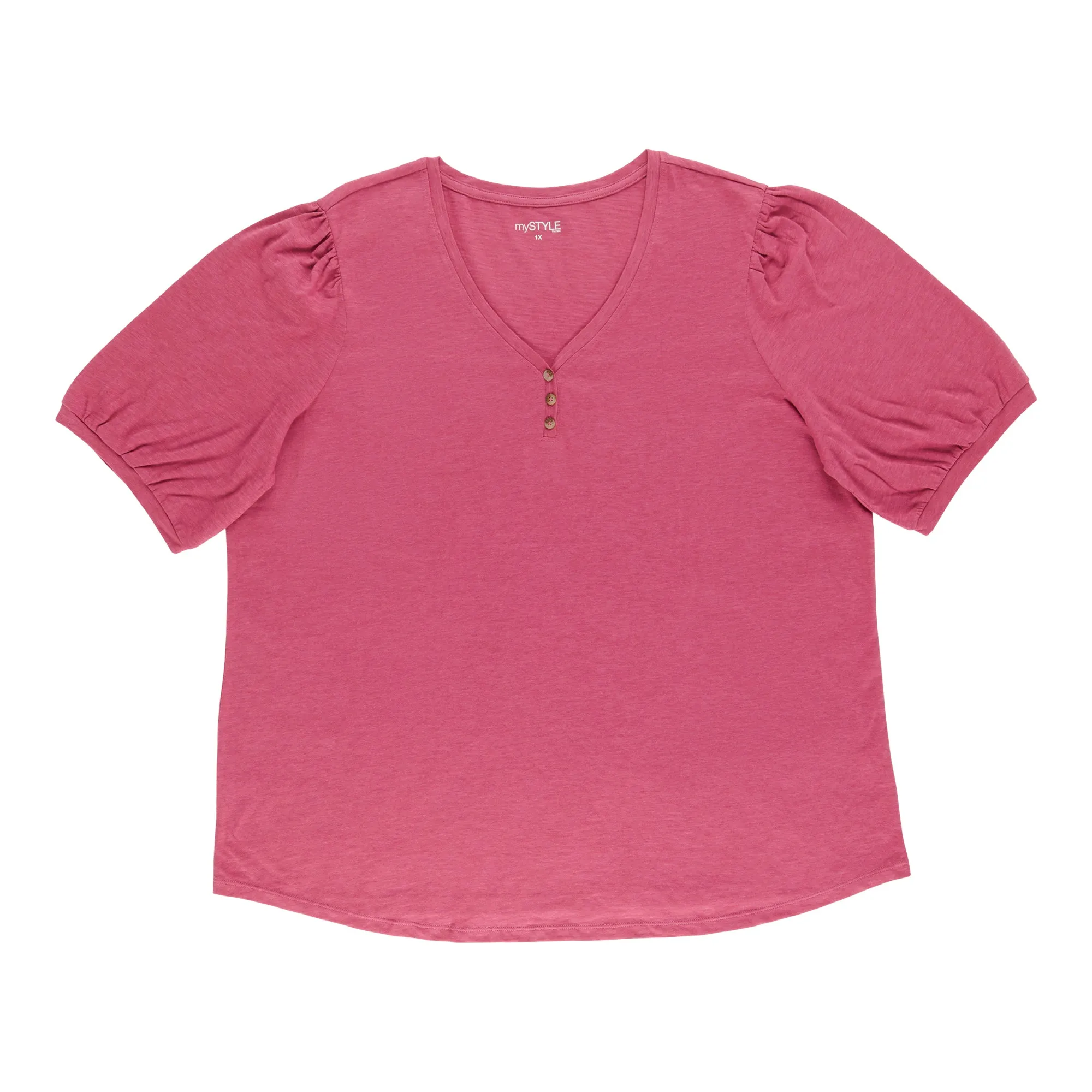 mySTYLE Women's Plus Puff Sleeve Henley Tee sold by Giant Tiger product image thumbnail 3