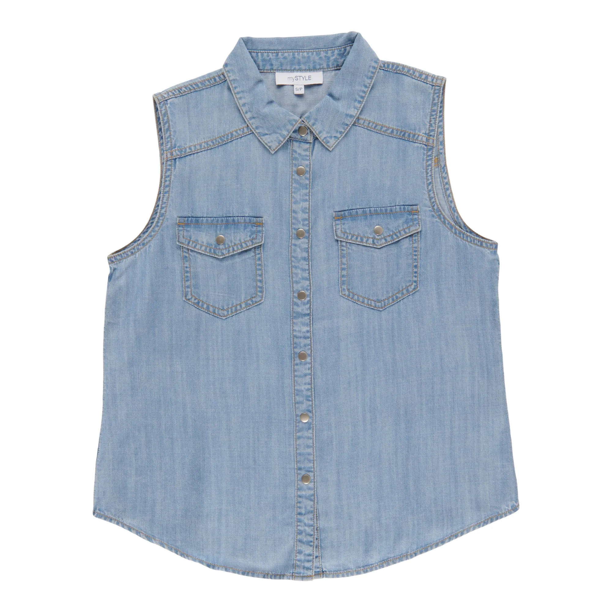 mySTYLE Women's Sleeveless Denim Shirt sold by Giant Tiger