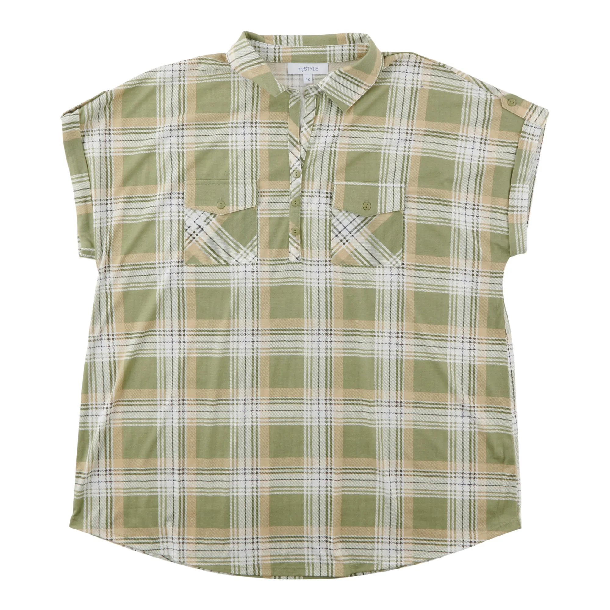 mySTYLE Women's Plus Short Sleeve Collared Top sold by Giant Tiger