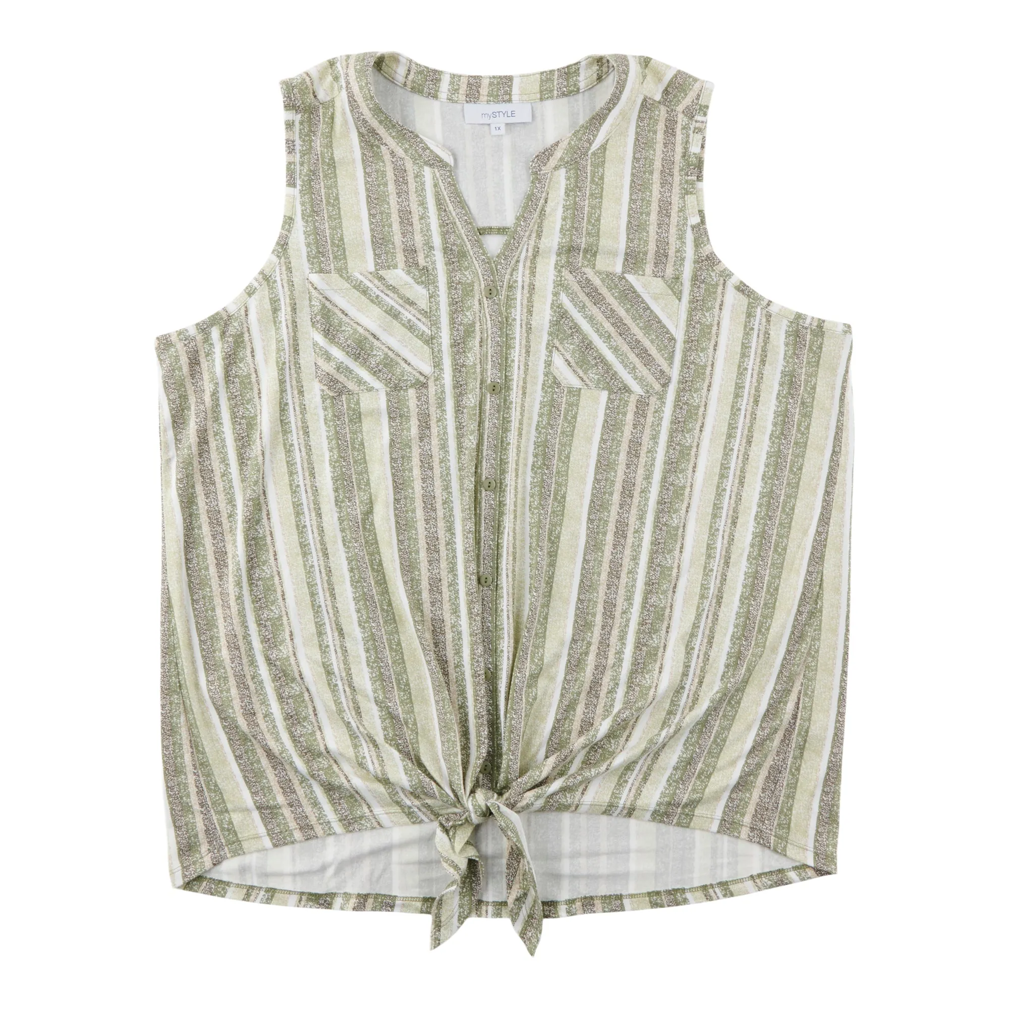 mySTYLE Women's Plus Sleeveless Tie Front Tank sold by Giant Tiger