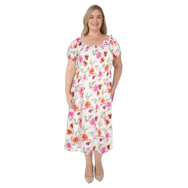 lily morgan Women's Plus Smocked Squareneck Midi Dress sold by Giant Tiger