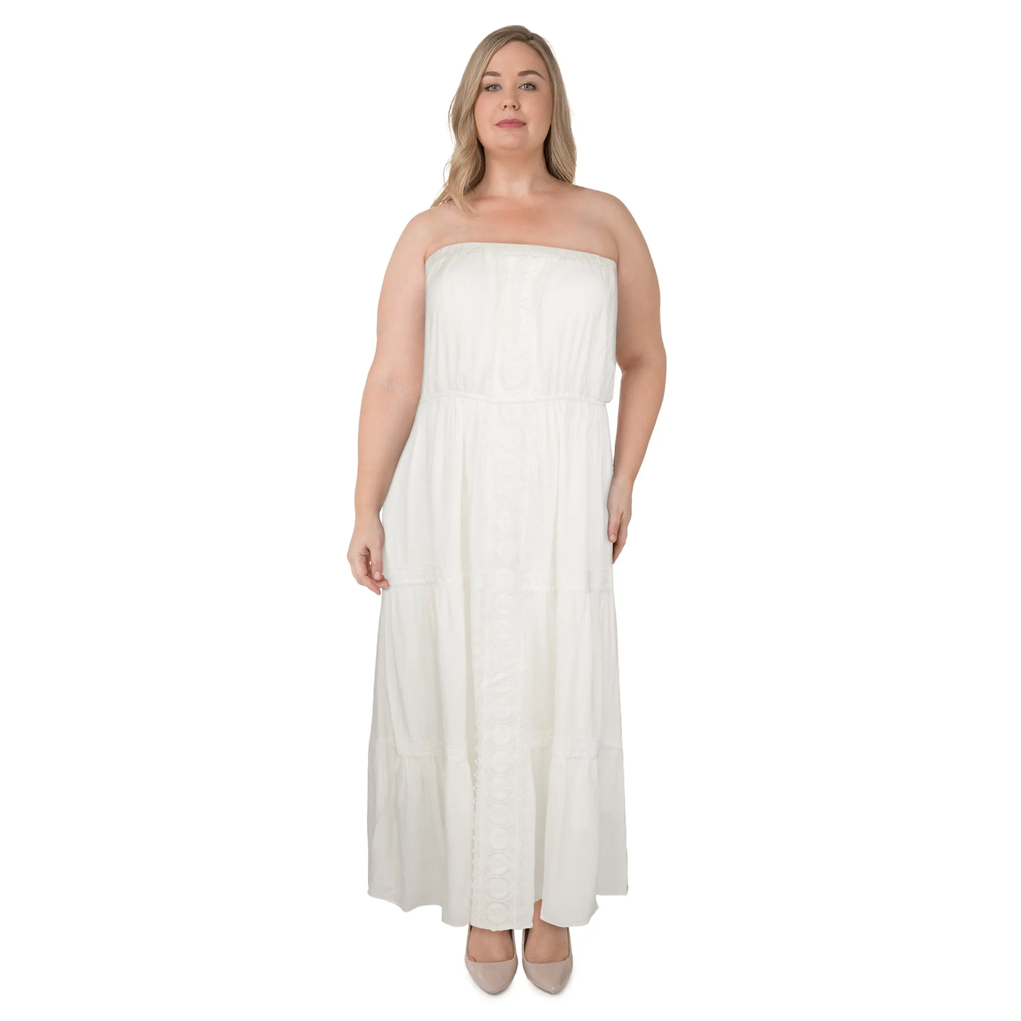 lily morgan Women's Plus Bandeau Tiered Maxi Dress sold by Giant Tiger