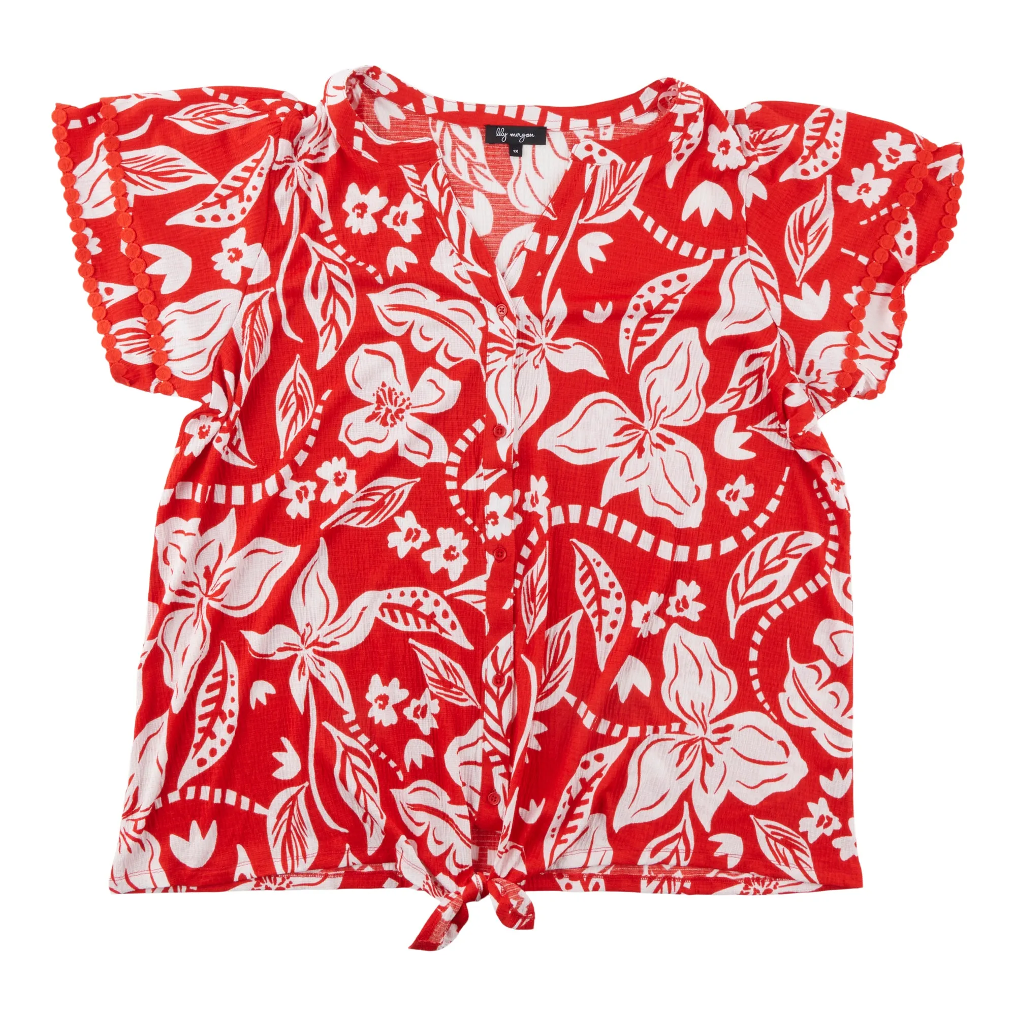 lily morgan Women's Plus V-Neck Tie-Front Blouse sold by Giant Tiger