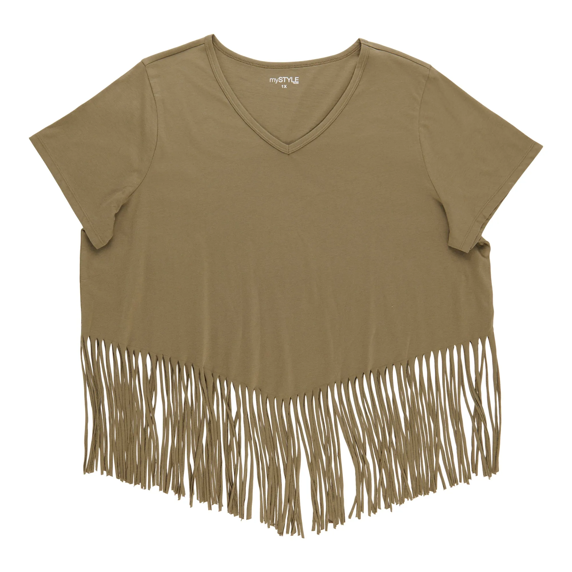 mySTYLE Women's Plus V-Neck Fringe Tee sold by Giant Tiger product image thumbnail 2