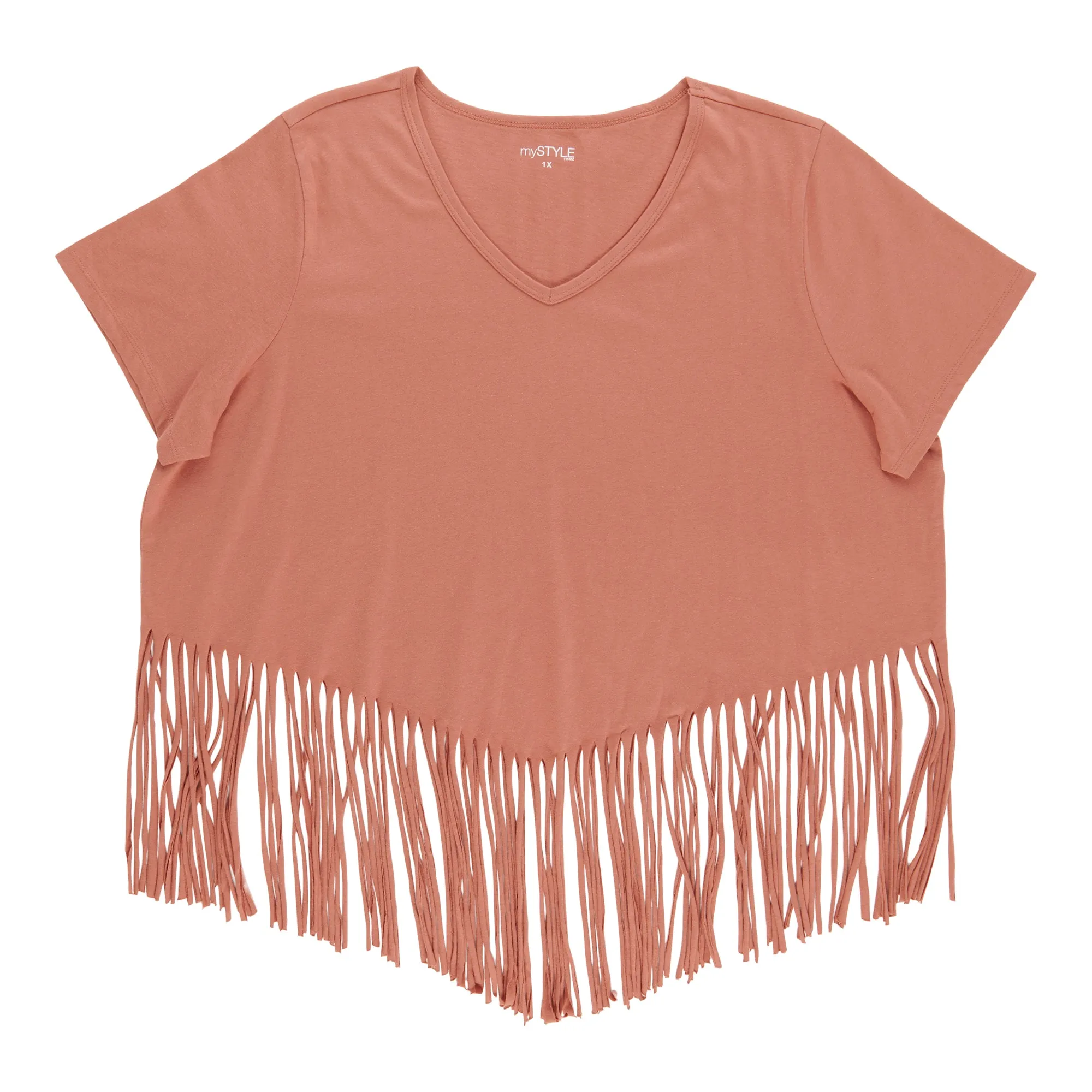 mySTYLE Women's Plus V-Neck Fringe Tee sold by Giant Tiger product image thumbnail 3