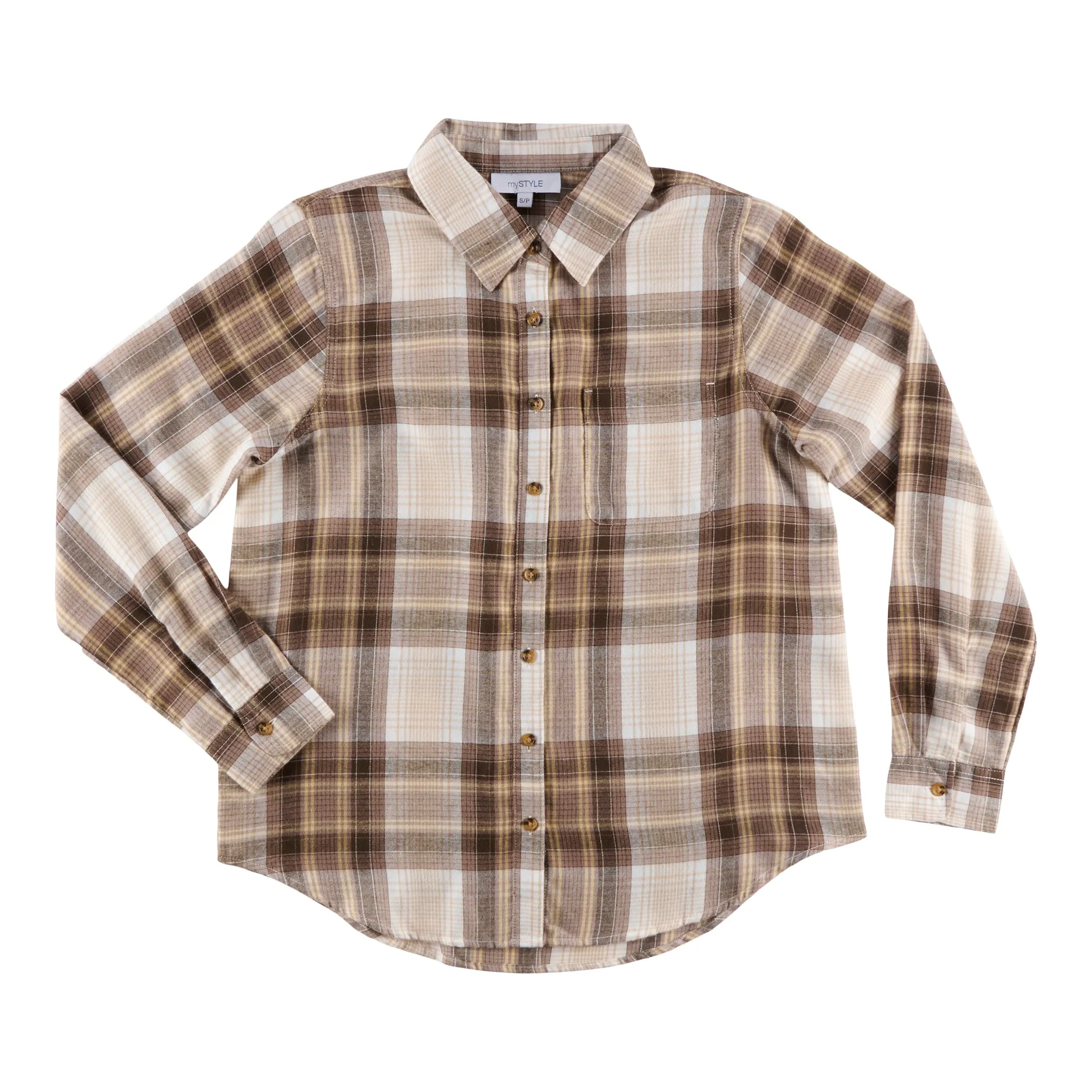 mySTYLE Women's Soft Plaid Long Cuffed Sleeve Shirt with Button Placket sold by Giant Tiger