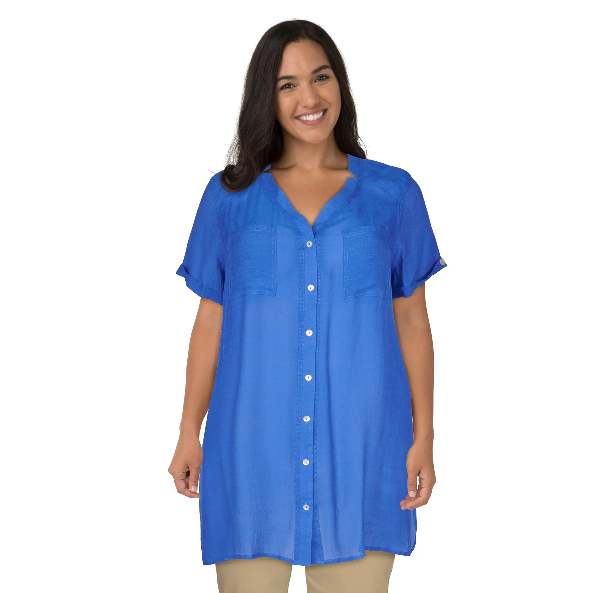 lily morgan Women's Plus Short Sleeve Crinkle Blouse sold by Giant Tiger