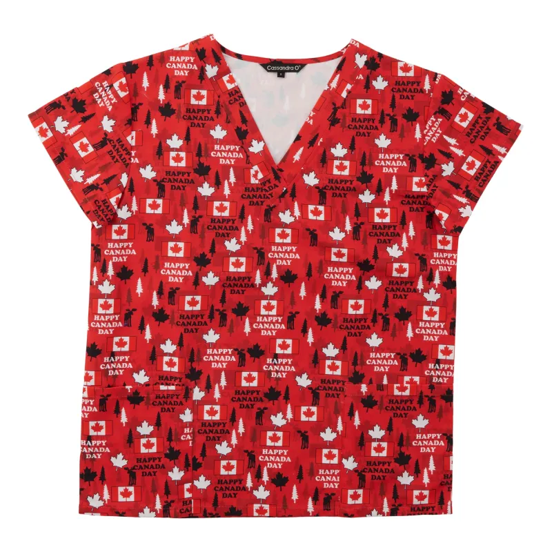 Women's Canada Printed V-Neck Scrub Top with Pockets sold by Giant Tiger